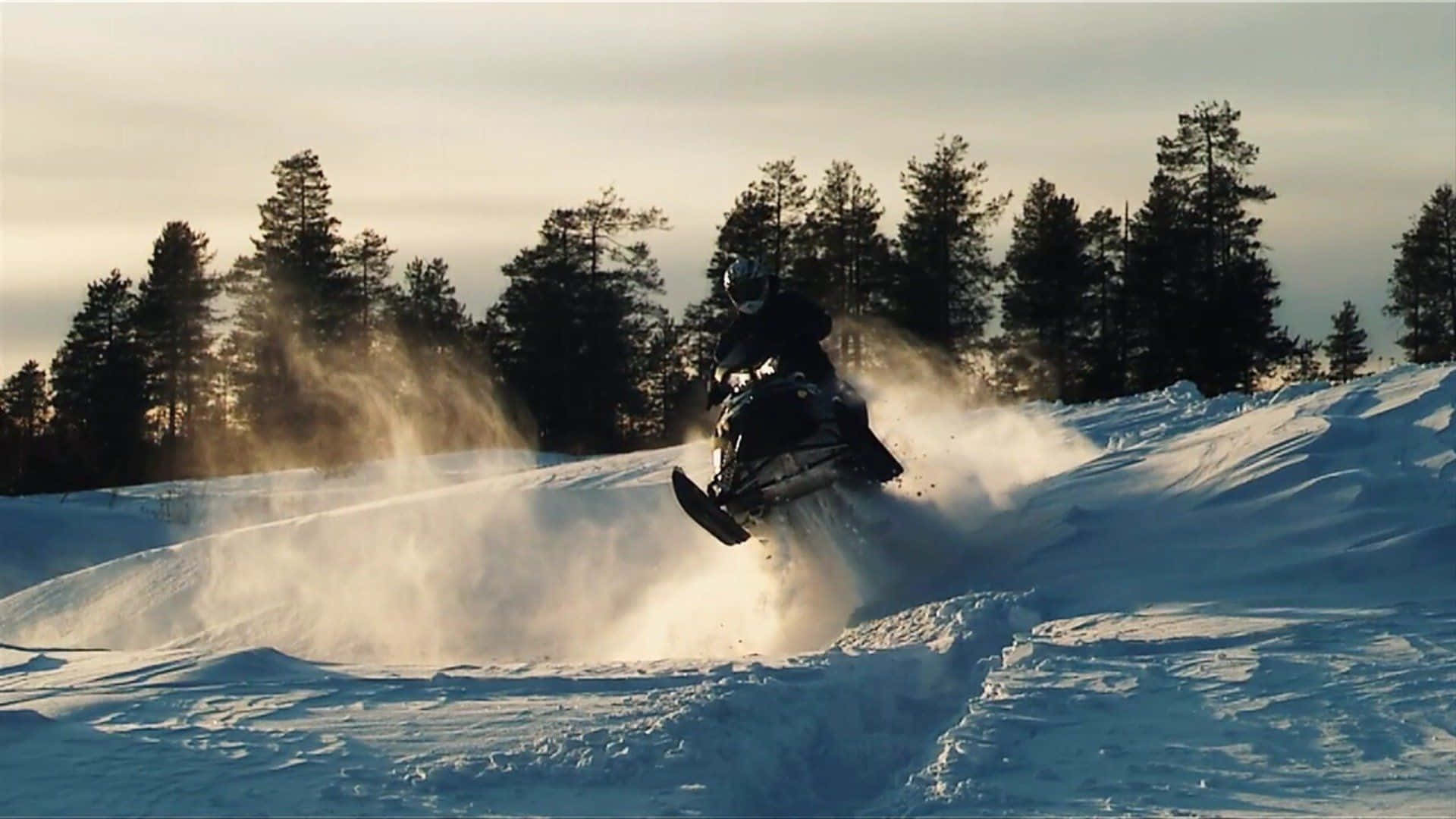 snowmobile rider, snowy air, powder, Full HD Desktop Wallpaper
