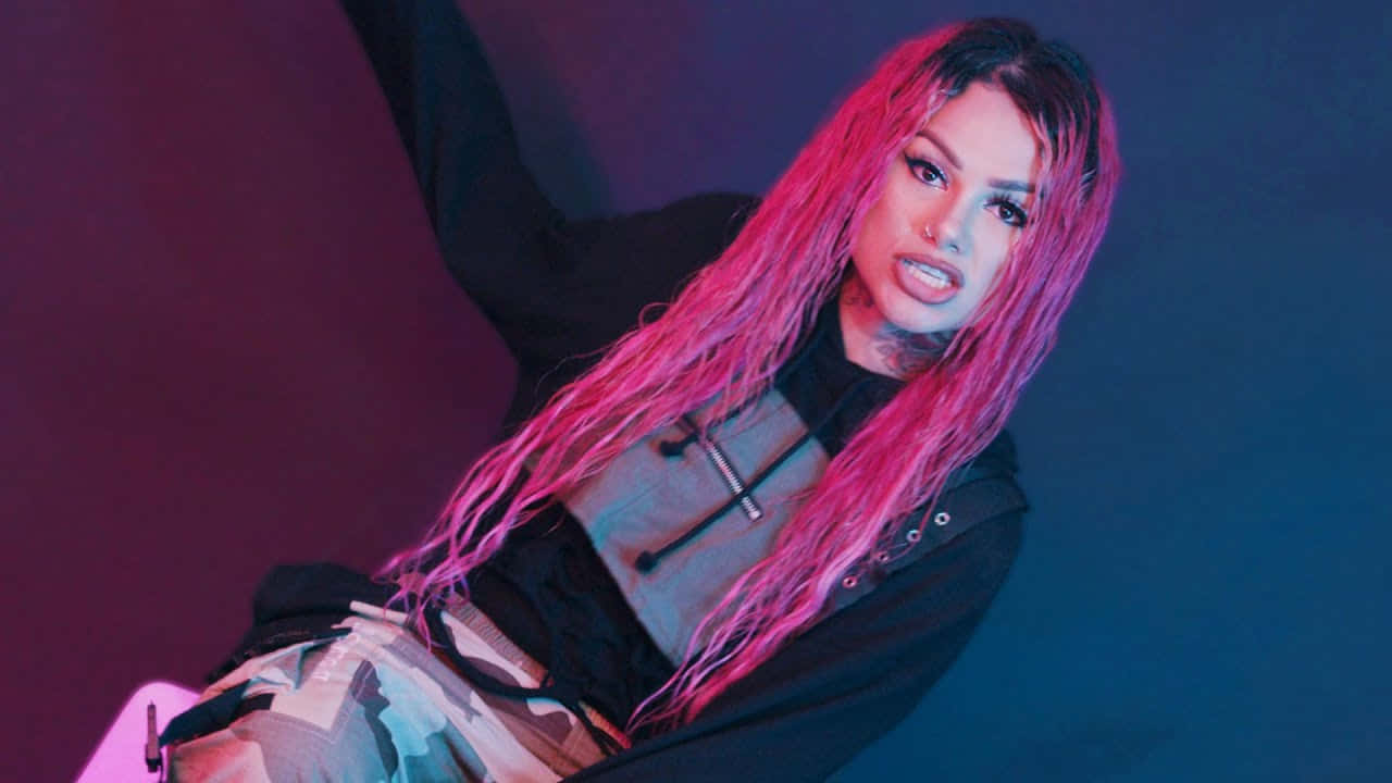 Snow Tha Product, vibrant pink hair, moody purple and blue gradient background, HD Desktop Wallpaper