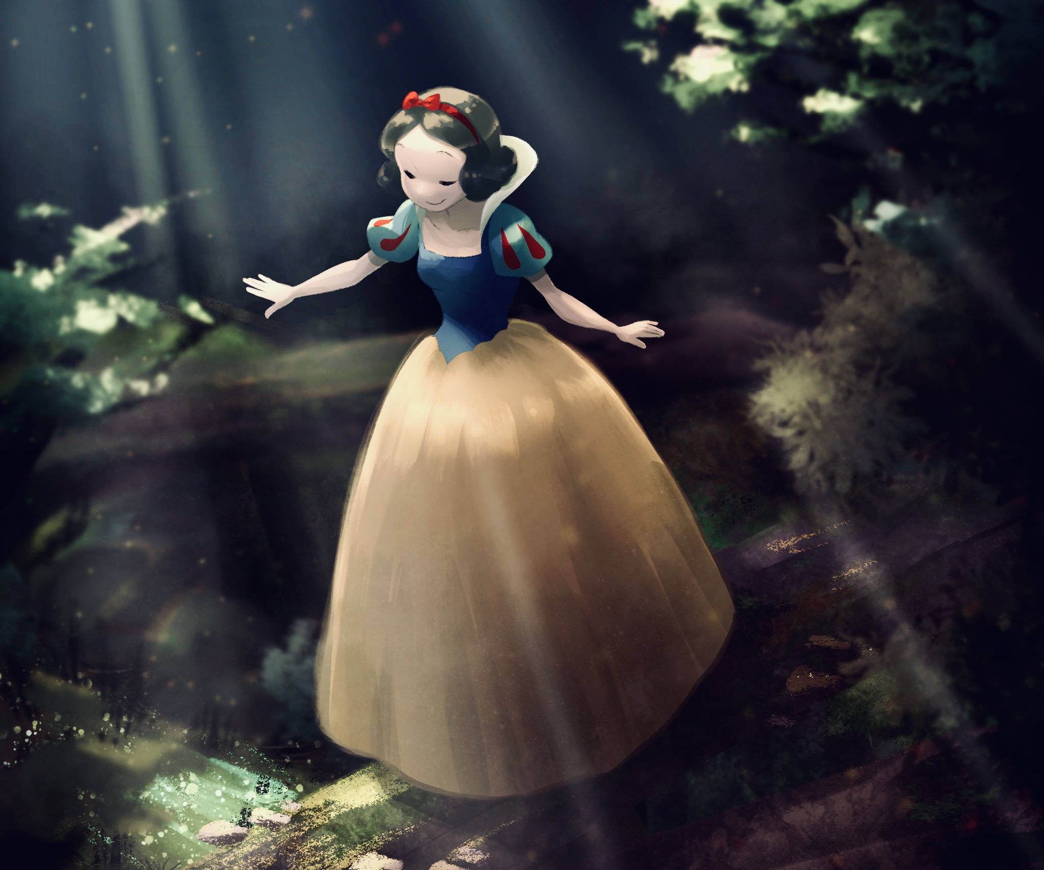 Snow White, seven dwarfs, blue dress, Full HD Desktop Wallpaper