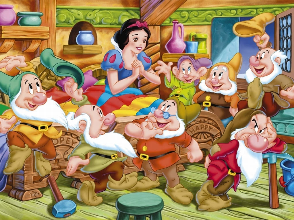 Snow White, seven dwarfs, wooden cottage, SD Desktop Wallpaper