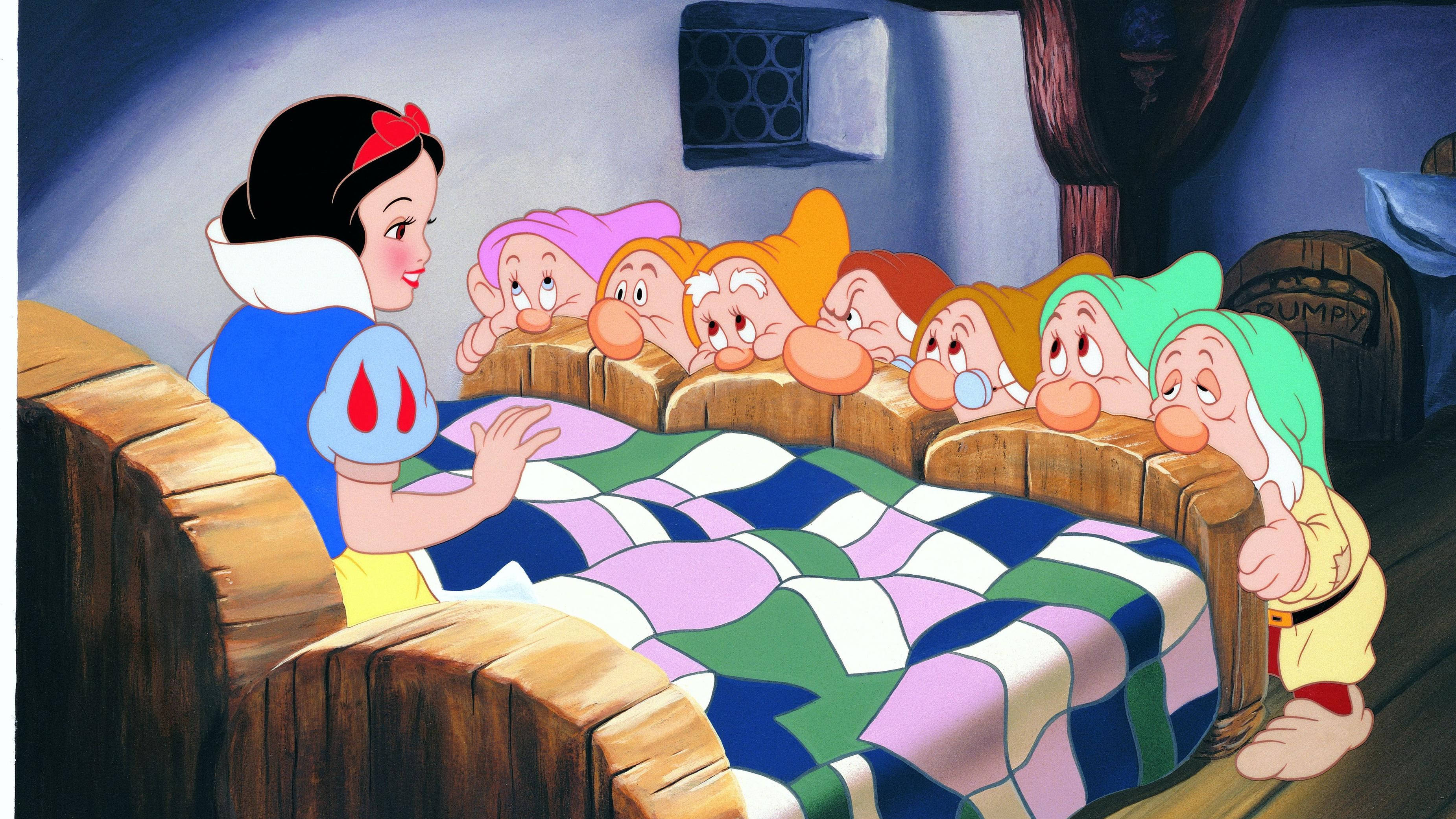 Snow White, seven dwarfs, colorful quilt, 2K Desktop Wallpaper