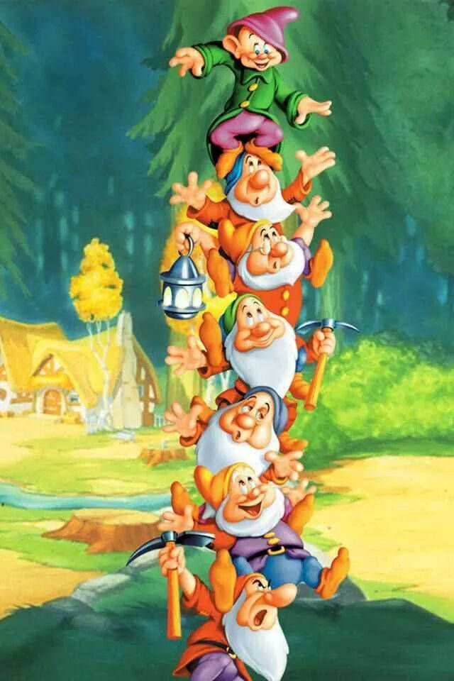Snow White and the Seven Dwarfs, seven dwarfs, forest cottage, SD Phone Wallpaper