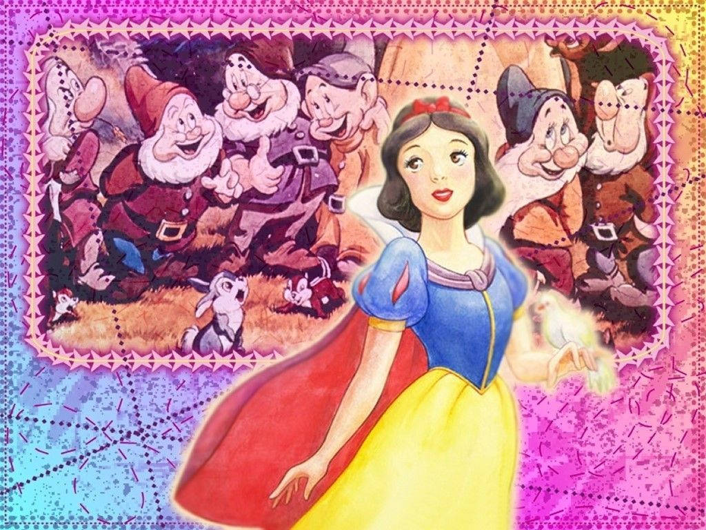 Snow White and the seven dwarfs, Snow White, blue yellow dress, SD Desktop Wallpaper