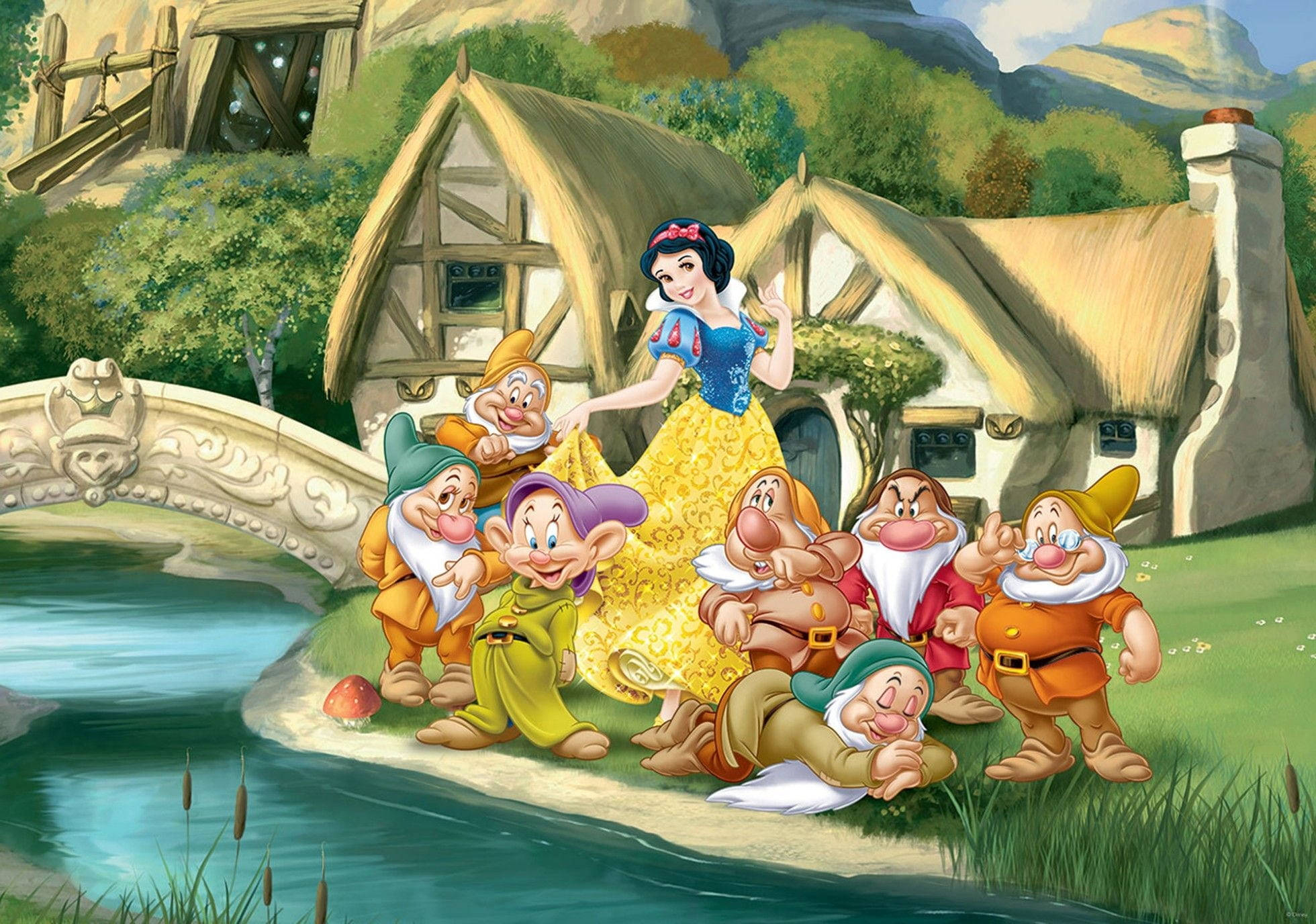 Seven Dwarfs, Snow White, cottage, Full HD Desktop Wallpaper