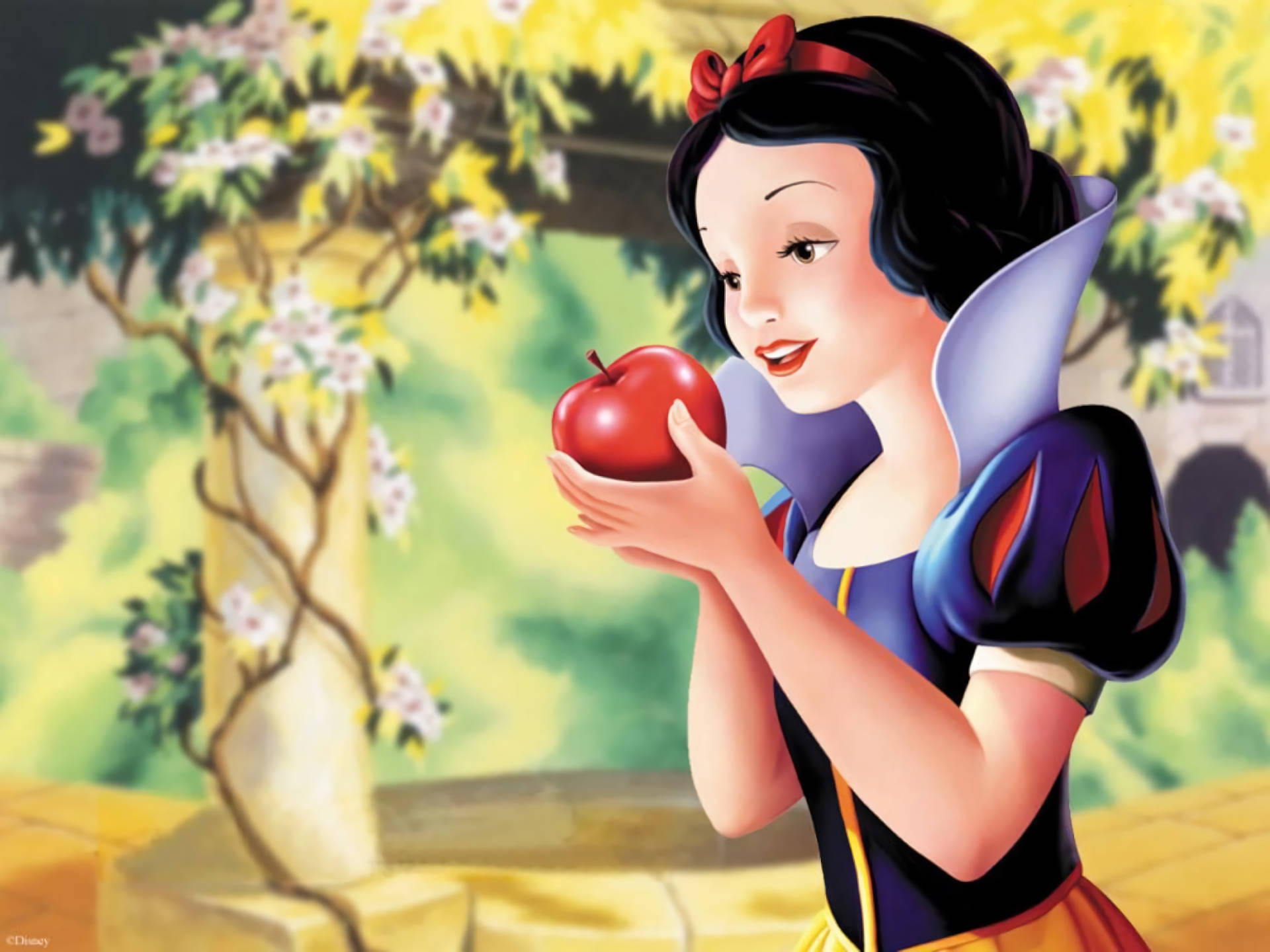 Snow White, seven dwarfs, shiny red apple, Full HD Desktop Wallpaper