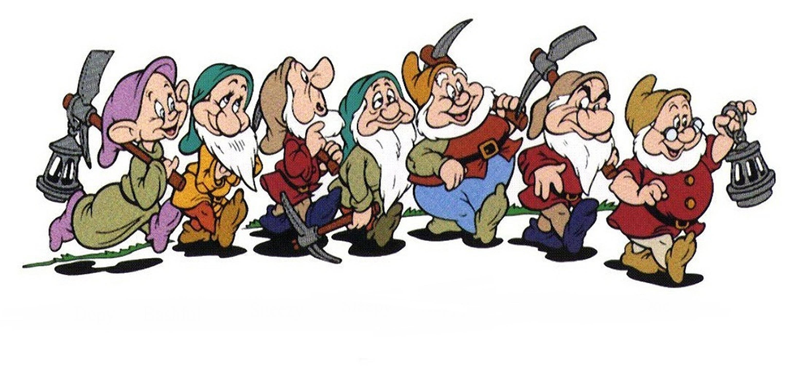 Seven Dwarfs, cartoon dwarfs, pickaxe, 2K Desktop Wallpaper