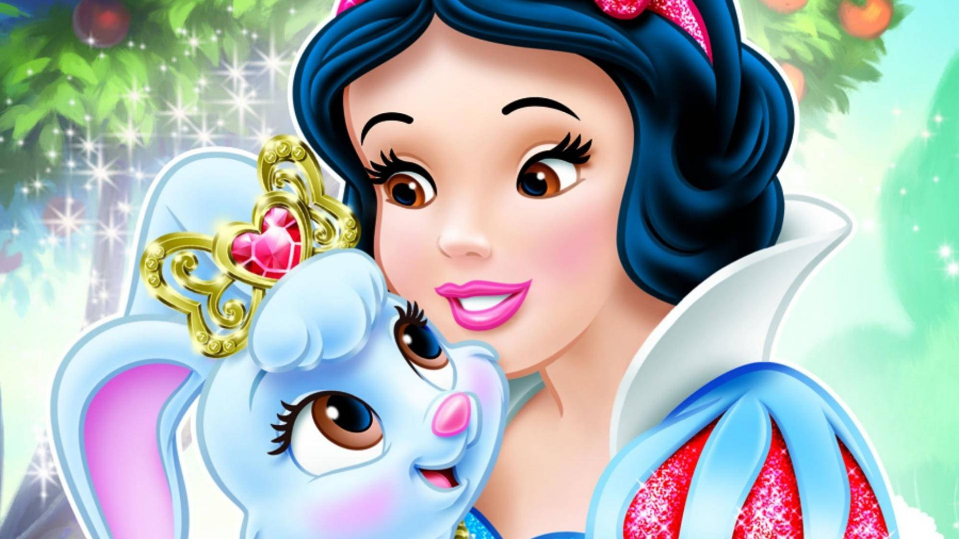 Snow White, blue rabbit, golden heart tiara, Full HD Desktop Wallpaper