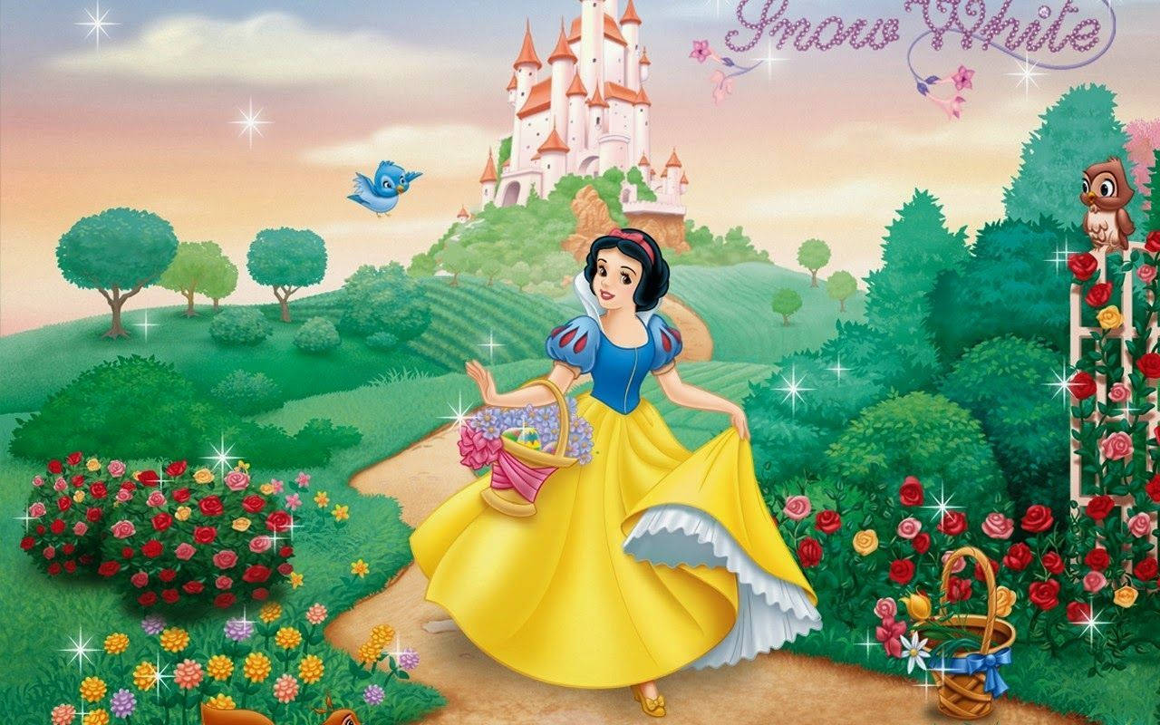 Snow White, yellow dress, flower garden, HD Desktop Wallpaper