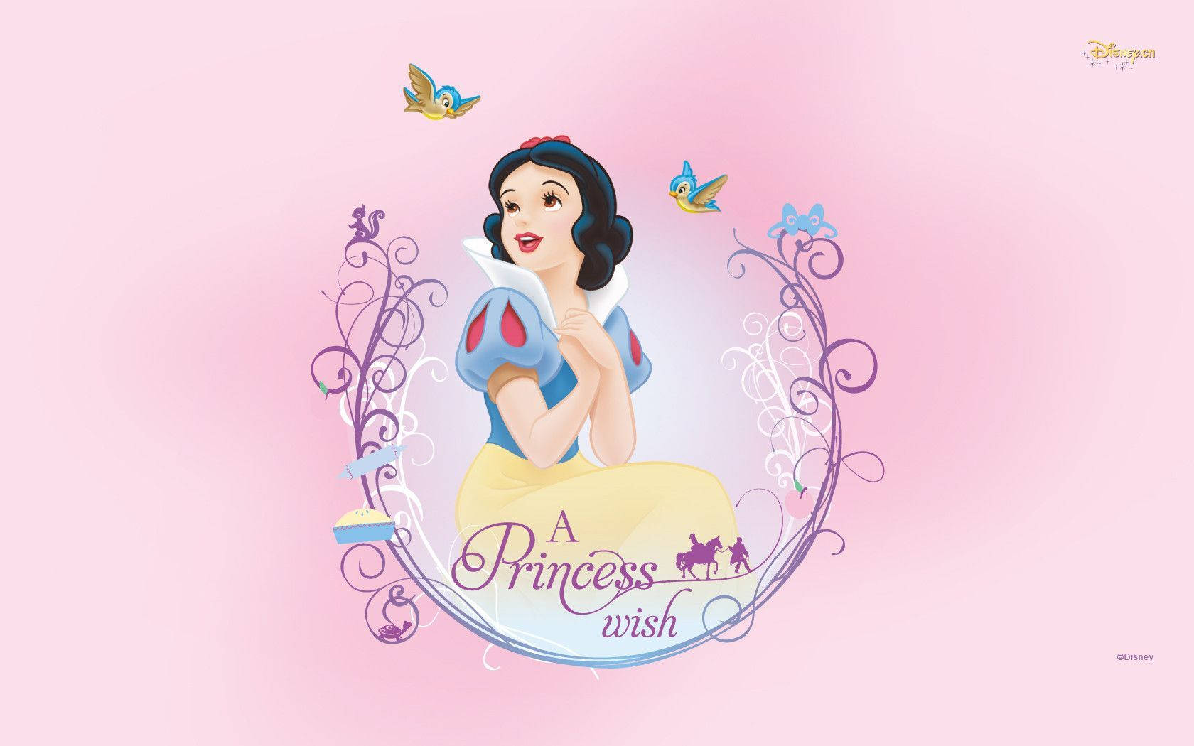 Snow White, blue and yellow gown, purple ornate frame, HD Desktop Wallpaper