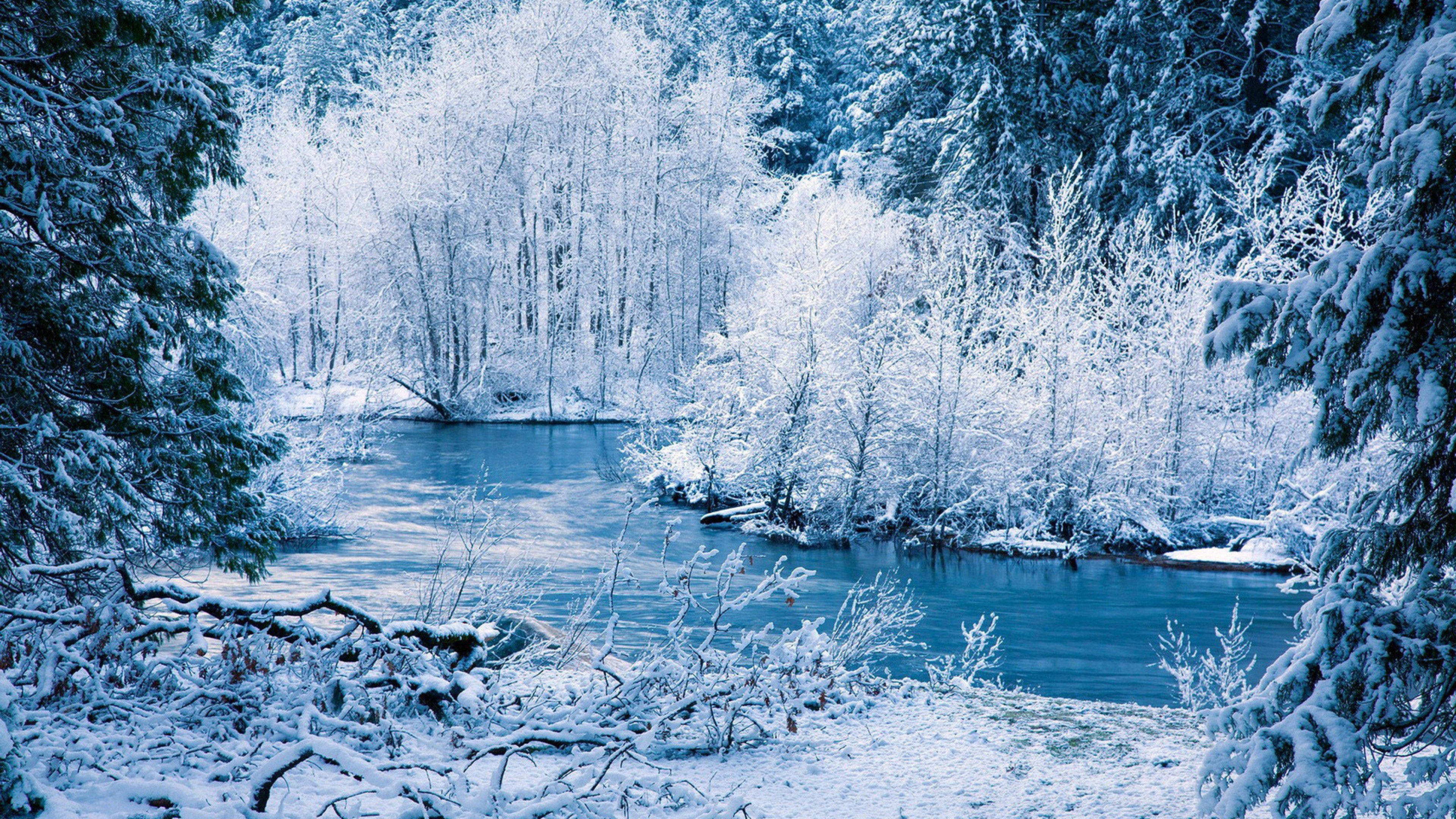 4k ultra hd, nature snow, winter river, 4K Desktop Wallpaper