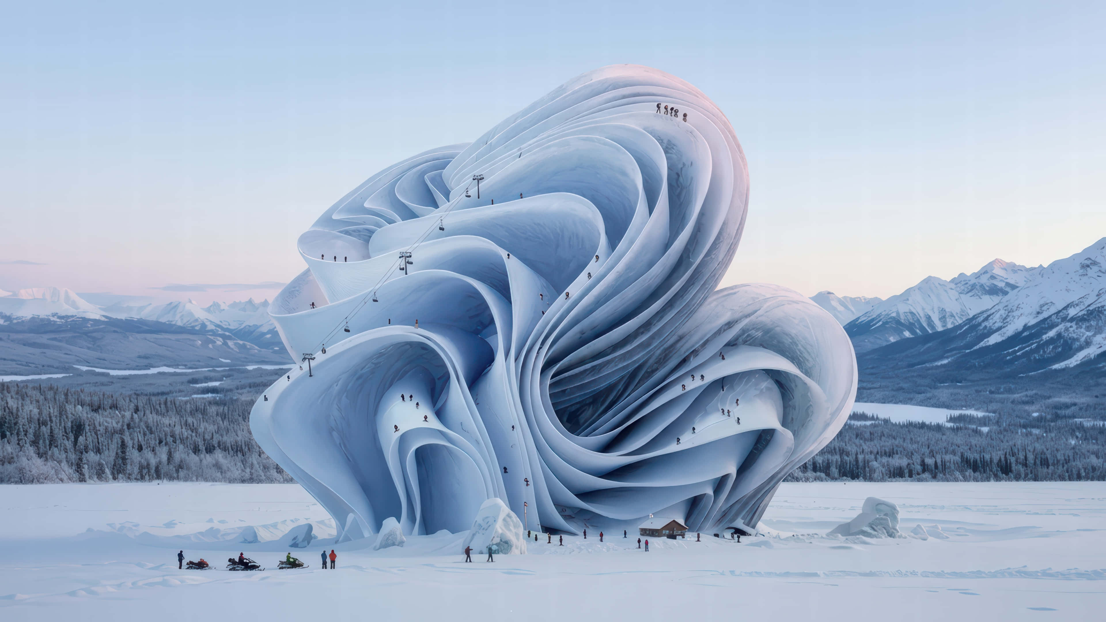snowy mountain, ice sculpture, snowy plain, 4K Desktop Wallpaper