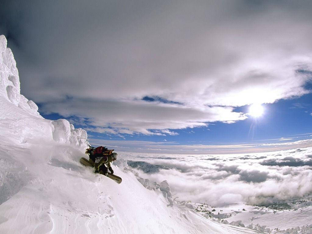 snowboard, mountain, snowy cliff, SD Desktop Wallpaper