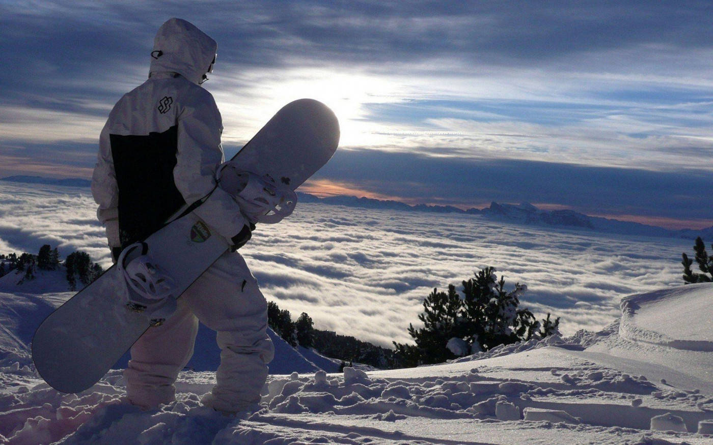snowboard, white gear, snowy peak, HD Desktop Wallpaper