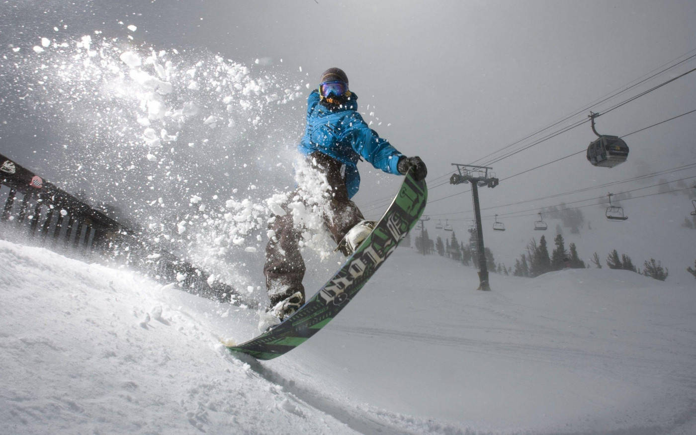 blue jacket, snowboarder, fresh powder, HD Desktop Wallpaper