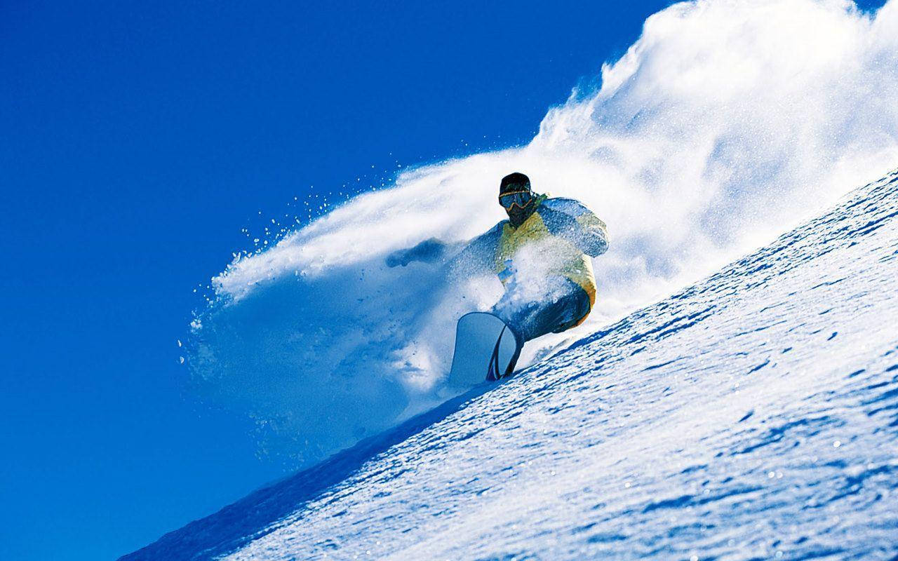 snowboarder, steep snowy slope, massive spray of powder, HD Desktop Wallpaper