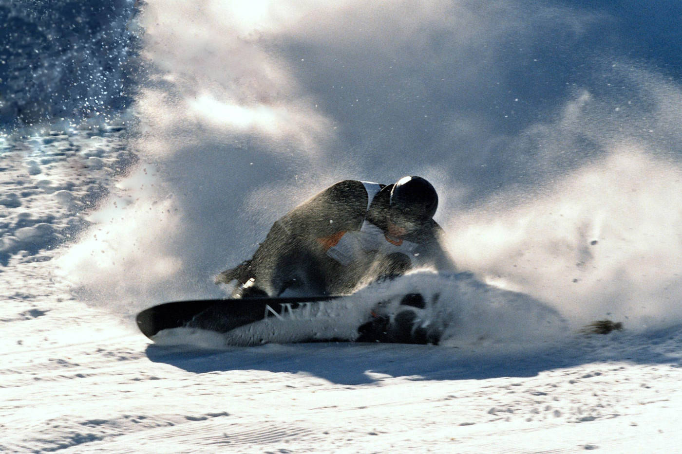 Man In Black, snowboard, powder snow, HD Desktop Wallpaper