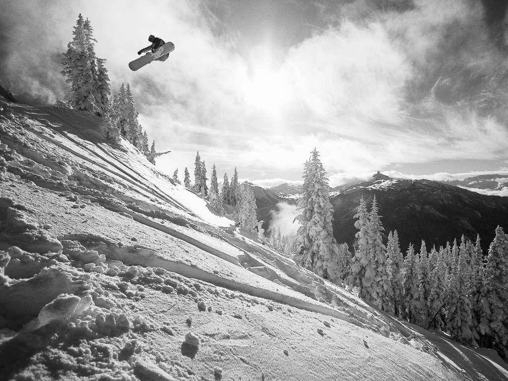 snowboarder, snowy mountain slope, frost-covered pine trees, SD Desktop Wallpaper