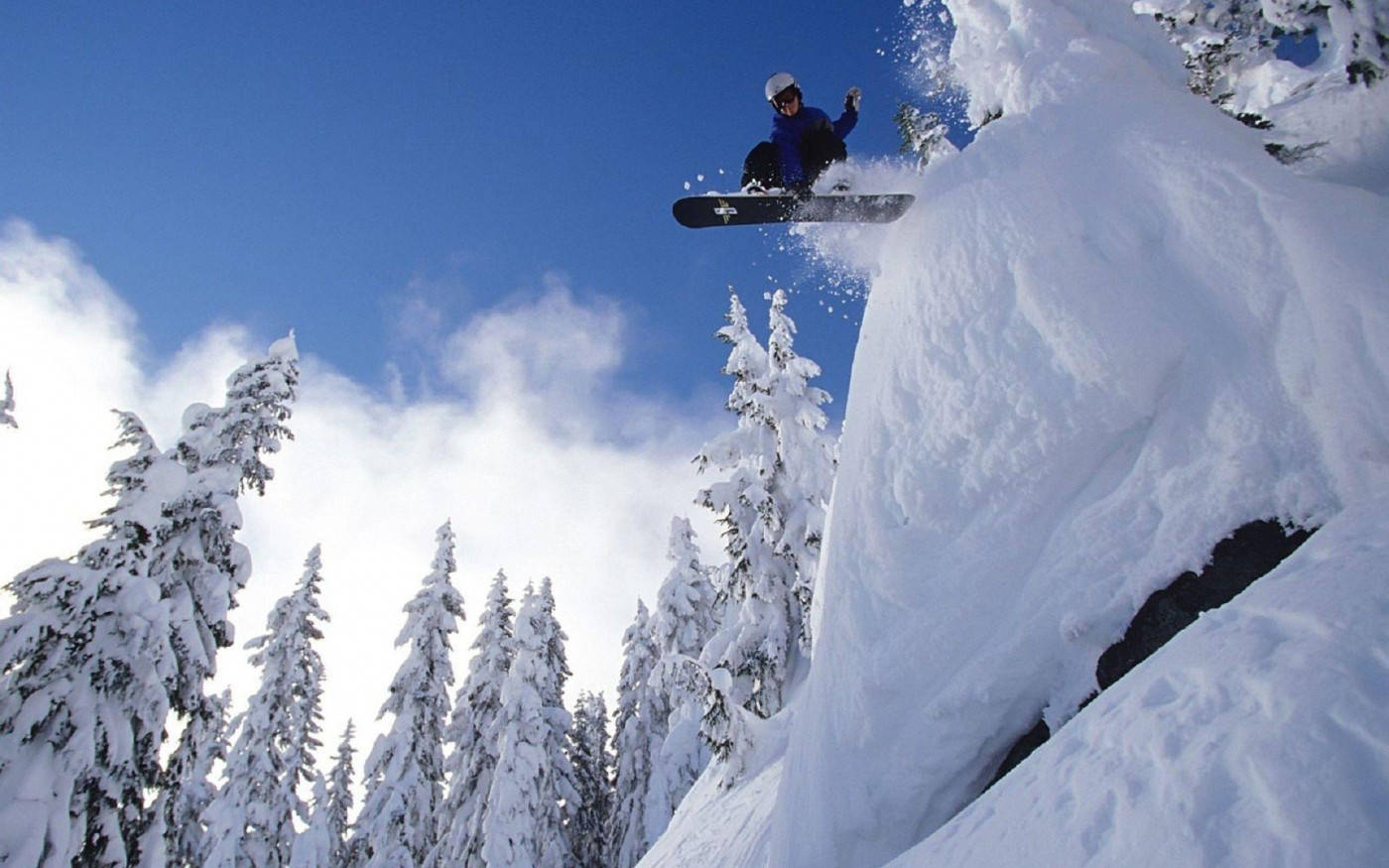 snowboard, high ledge, snow-laden slope, HD Desktop Wallpaper
