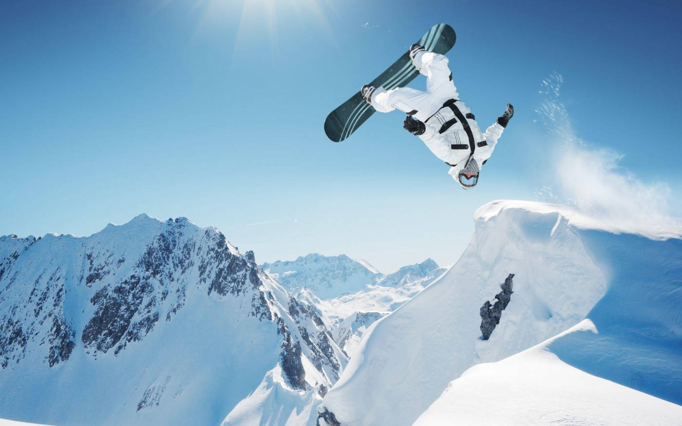 snowboarder, white gear, snowy mountain peak, HD Desktop Wallpaper