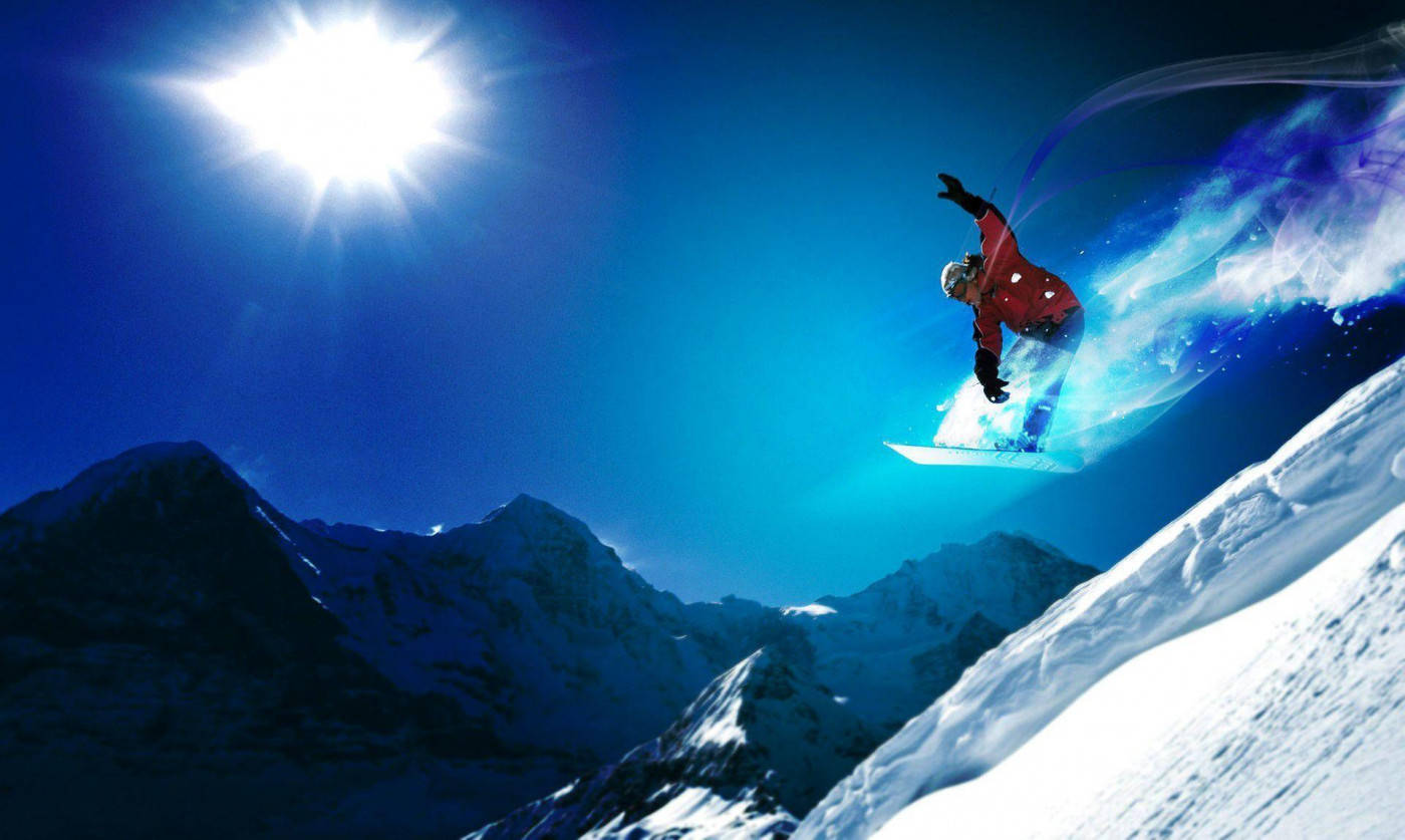 snowboard, light trails, crisp blue air, HD Desktop Wallpaper