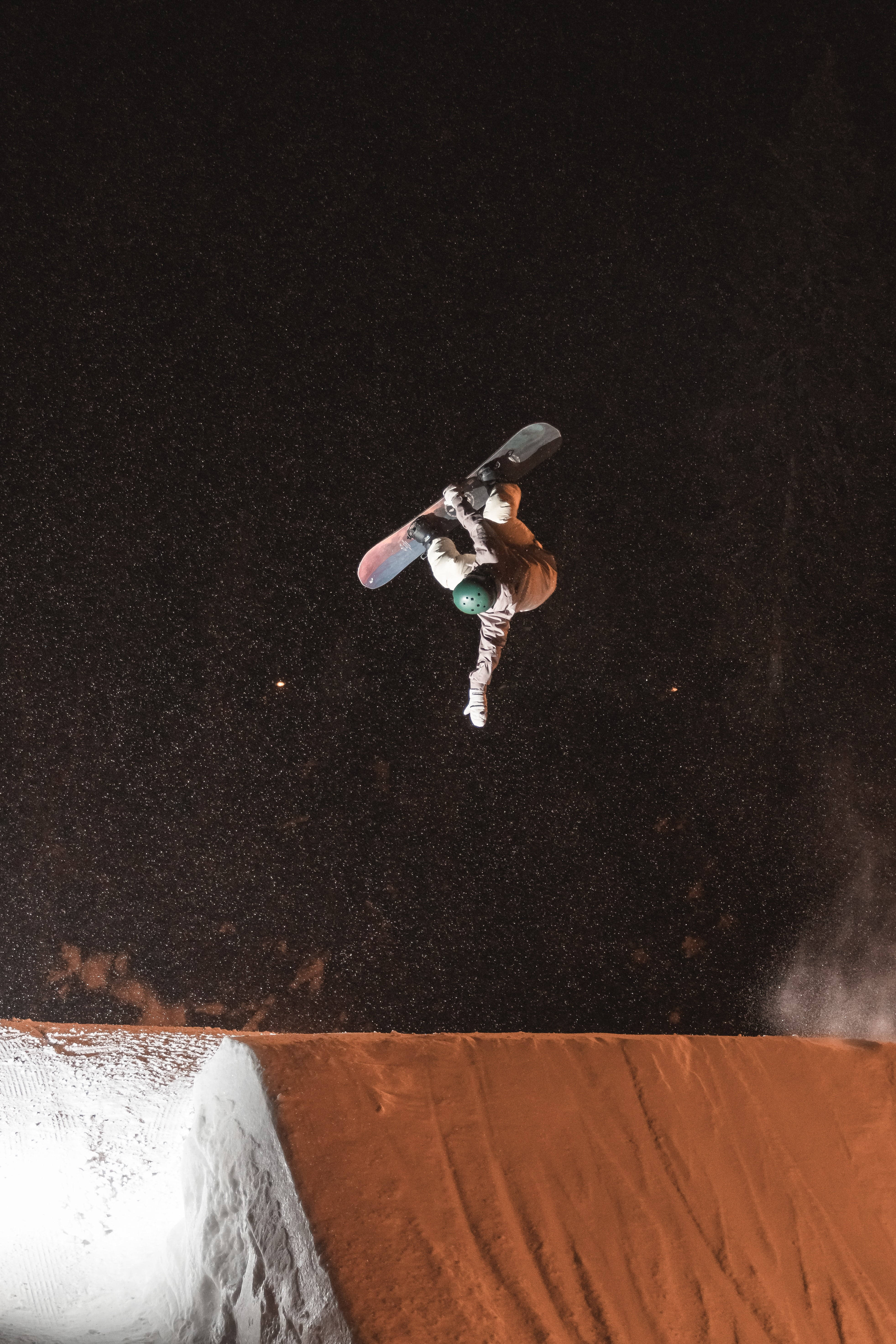 snowboarding, starry sky, snow ramp, 5K Phone Wallpaper