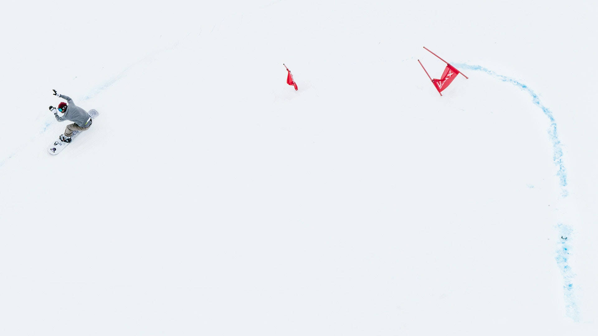 snowboarder, blue trail, pristine white snow, Full HD Desktop Wallpaper