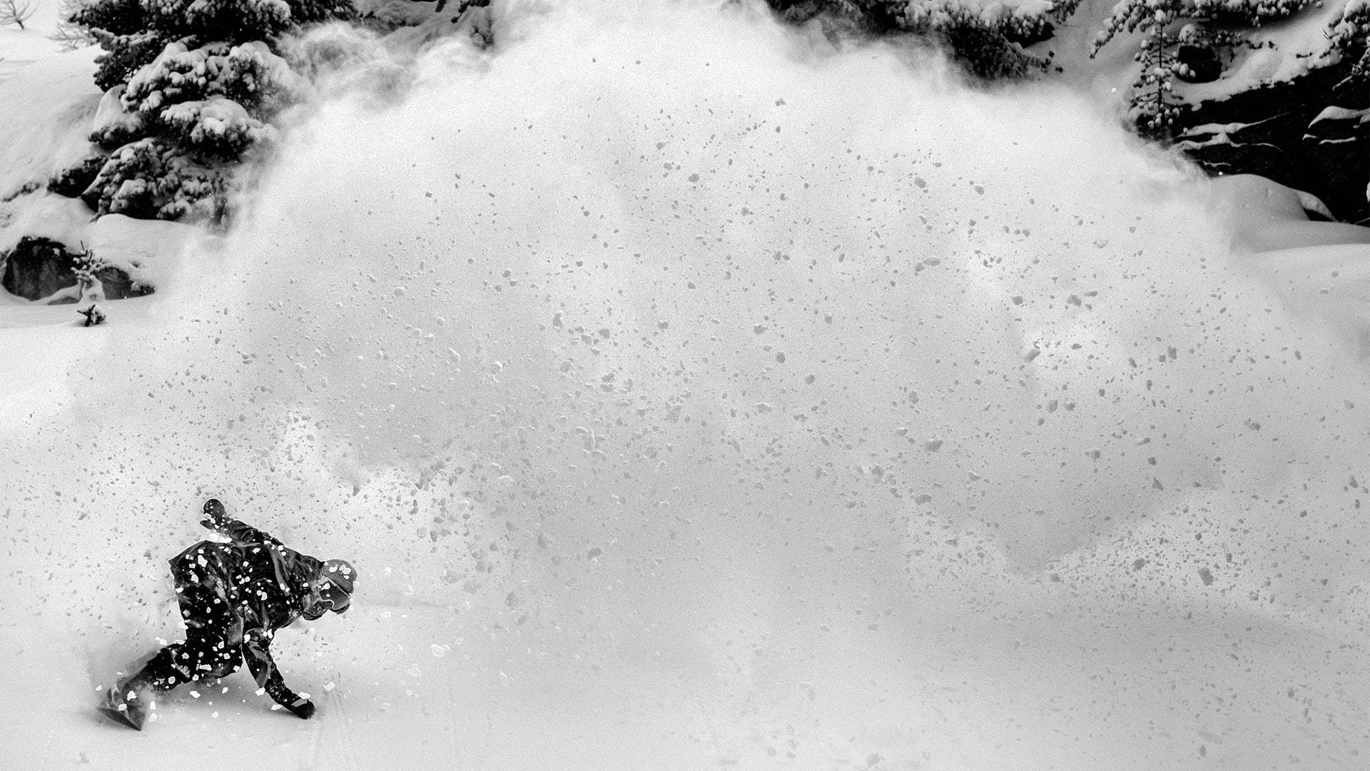 snowboarder, deep powder snow, massive spray of flakes, Full HD Desktop Wallpaper