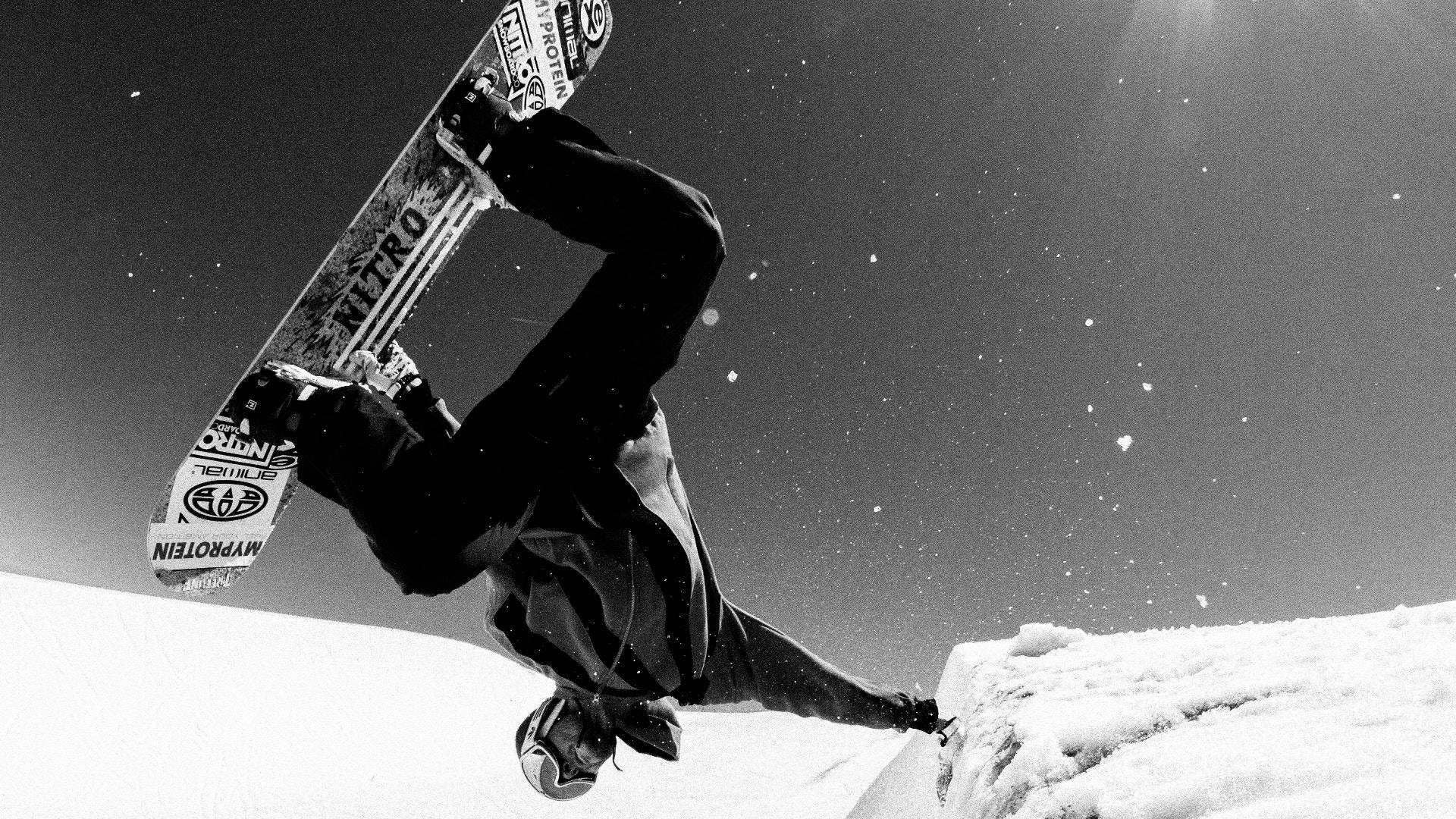 snowboarding, handstand trick, snowy slope, Full HD Desktop Wallpaper