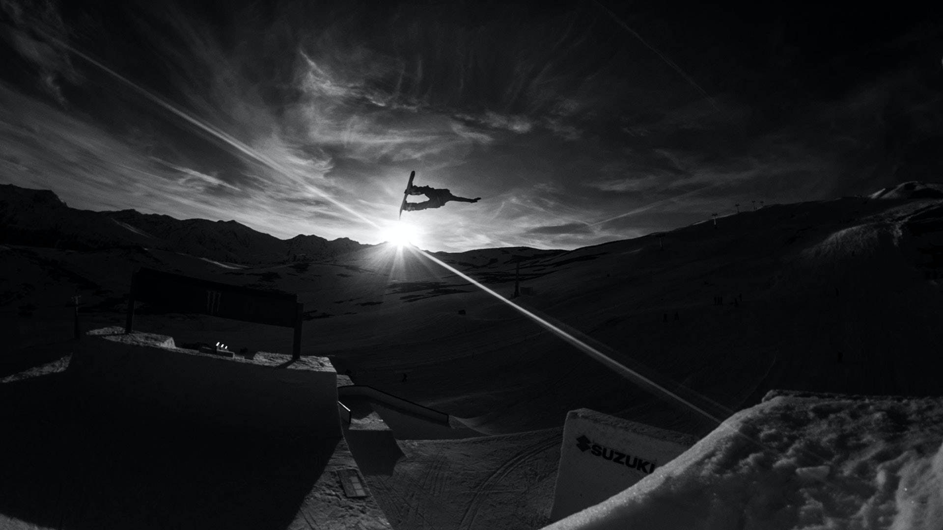 sunrise, snow-covered mountains, black and white shot, Full HD Desktop Wallpaper