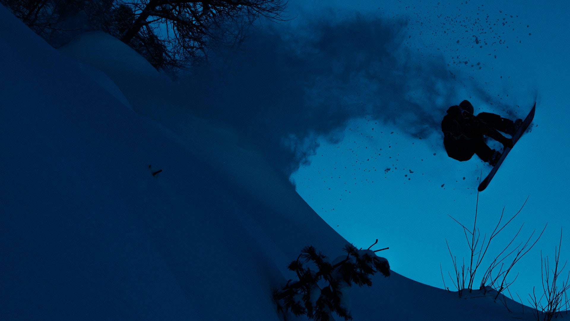 dusk, deep blue twilight sky, snowboarder, Full HD Desktop Wallpaper