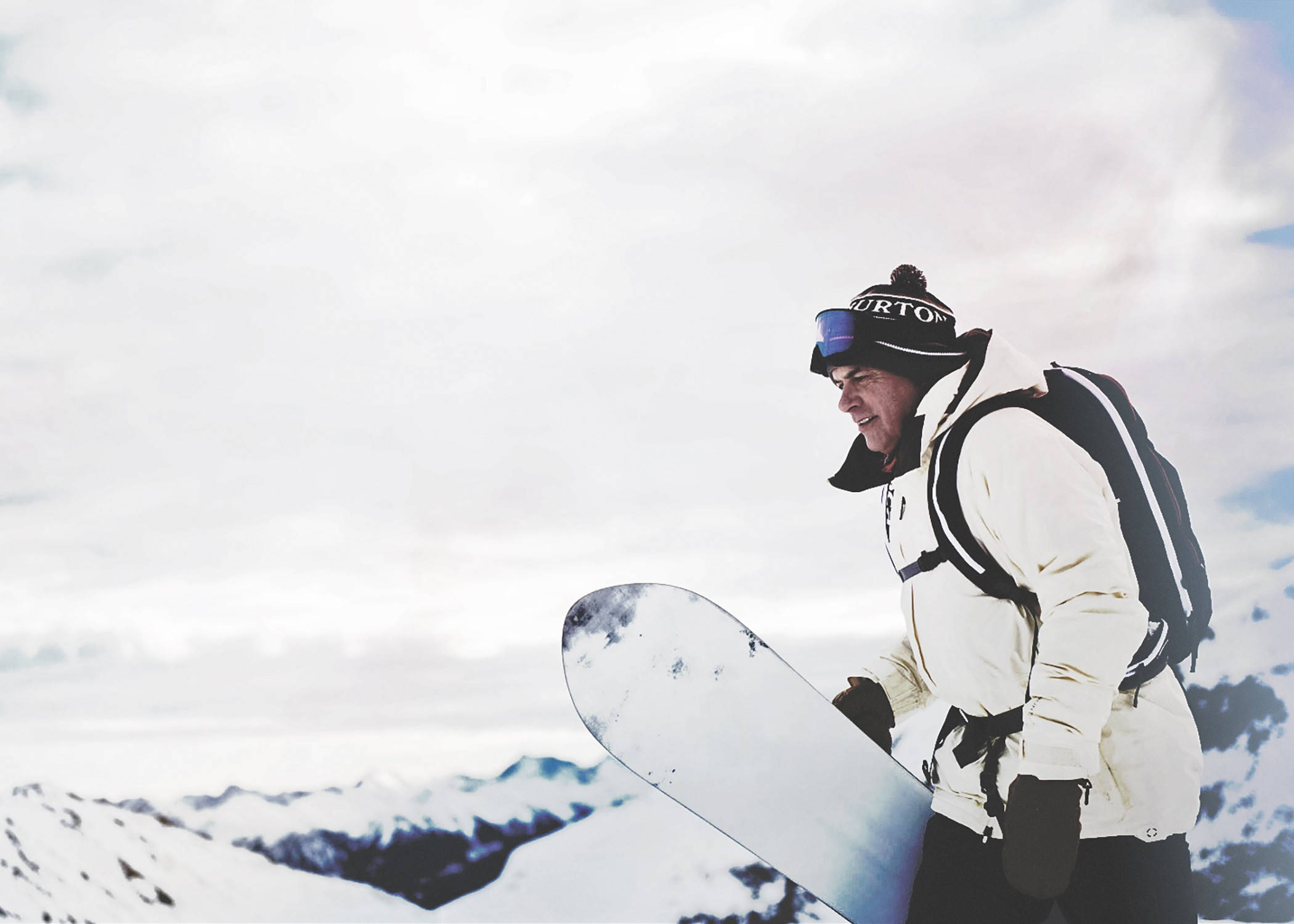 snowboarder, white jacket, beanie, Full HD Desktop Wallpaper