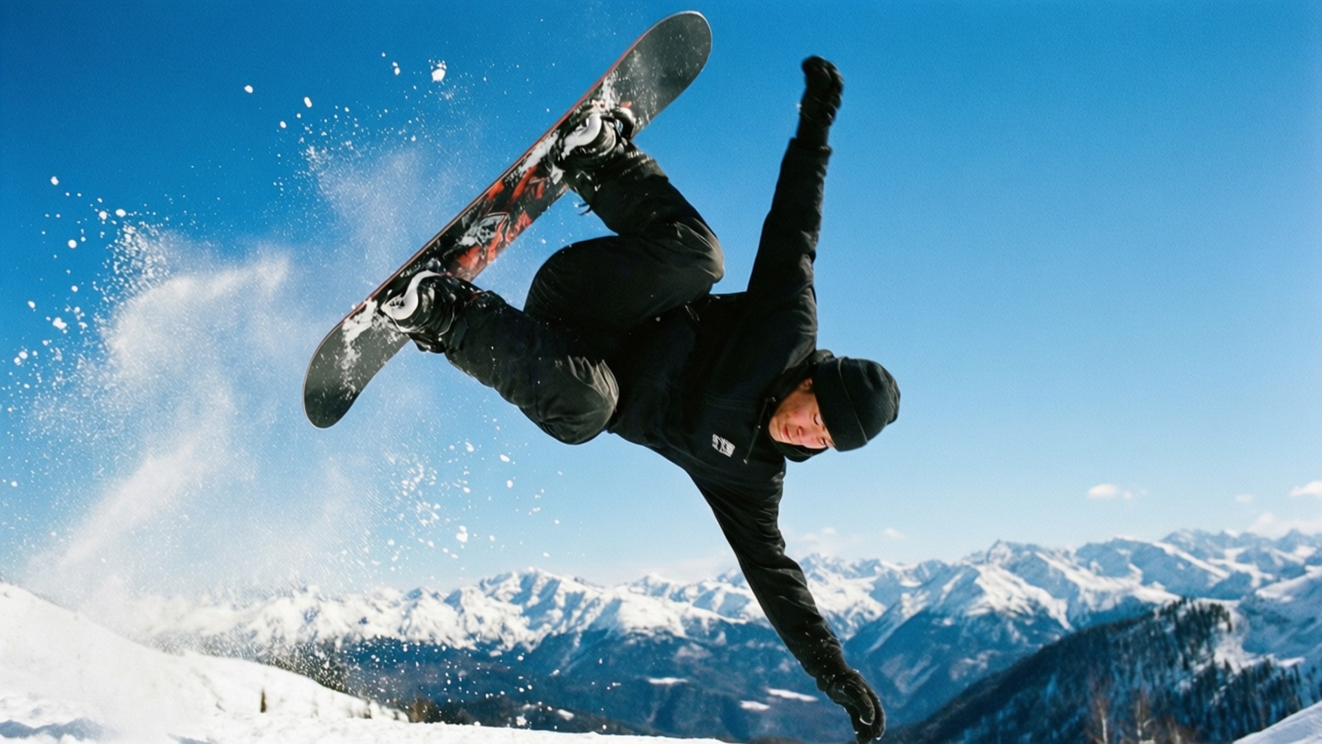 backflip, blue, snowboarder, Full HD Desktop Wallpaper