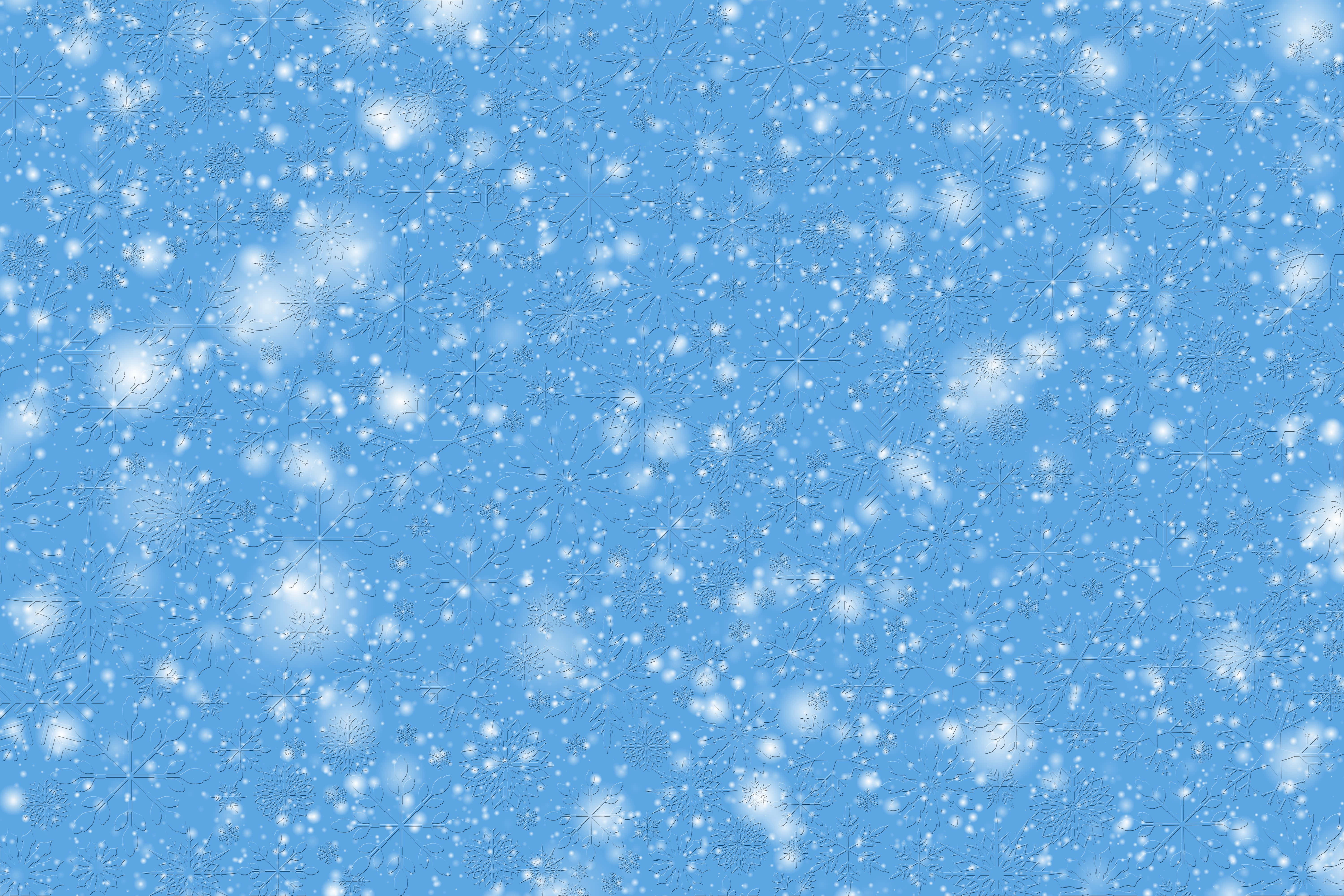 snowfall, blue sky, white snowflakes, 5K Desktop Wallpaper