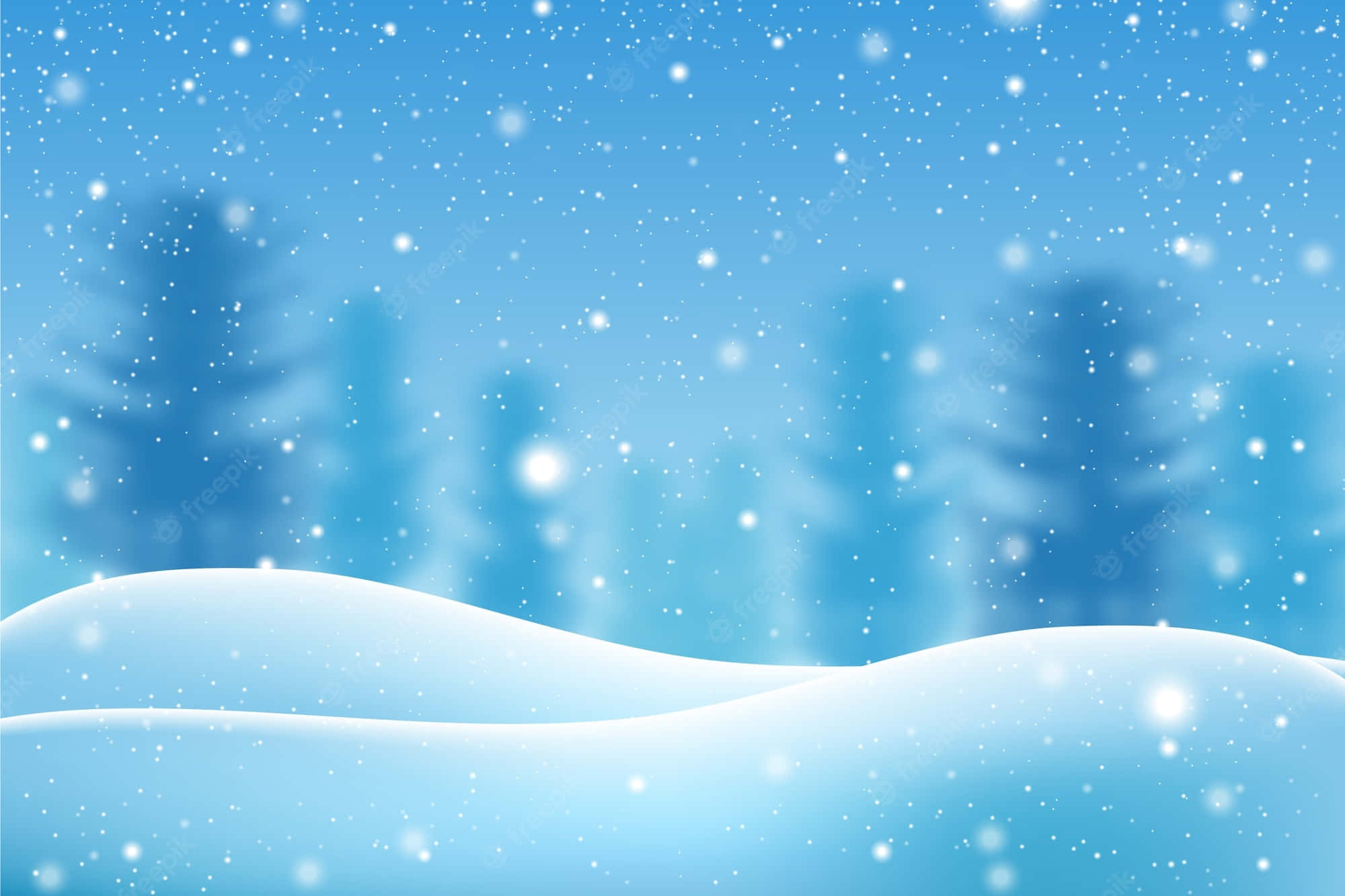 snowy landscape, rolling hills, bright blue sky, Full HD Desktop Wallpaper
