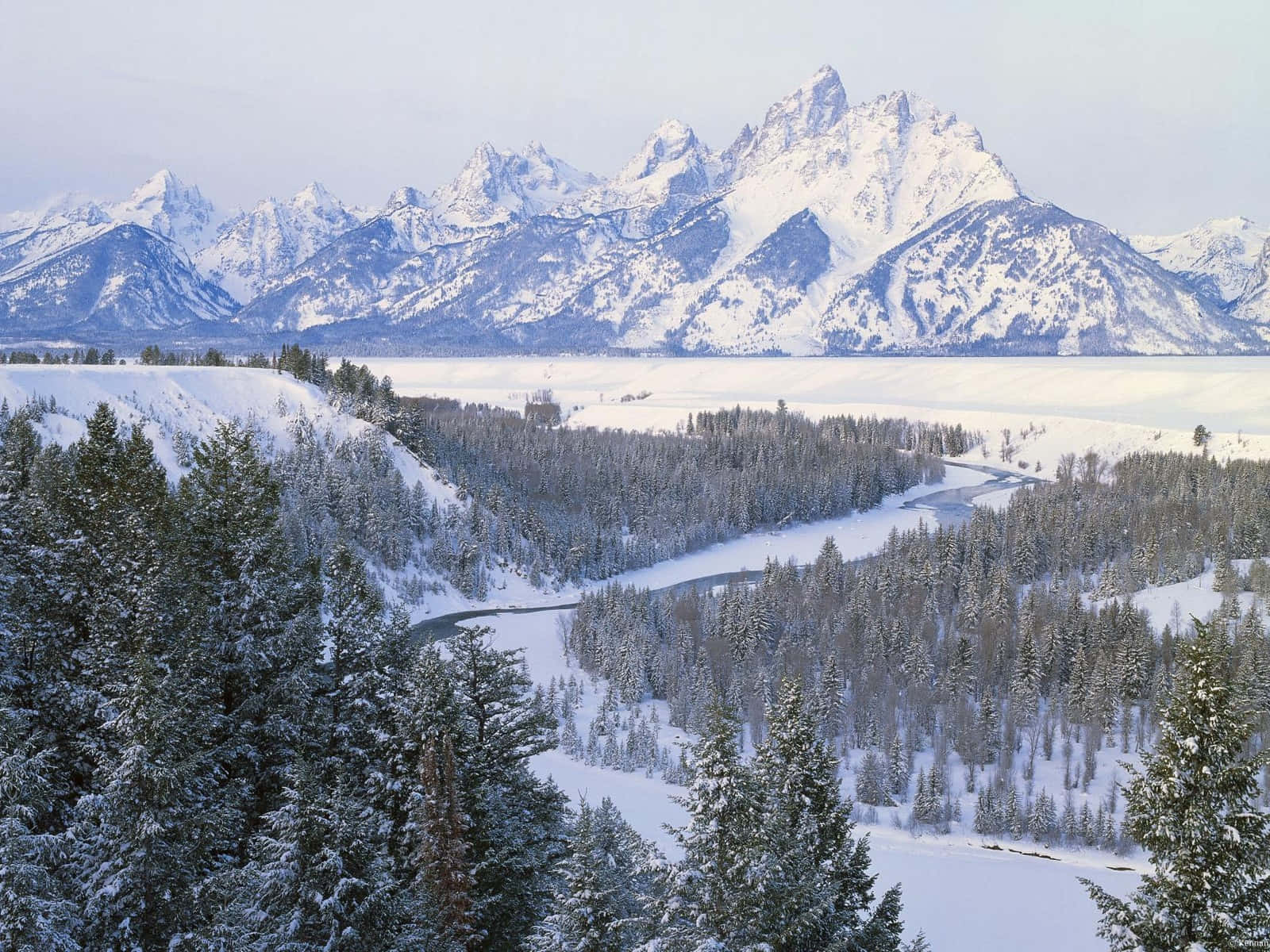 snowfall, winter snowfall, snow-covered river, HD Desktop Wallpaper