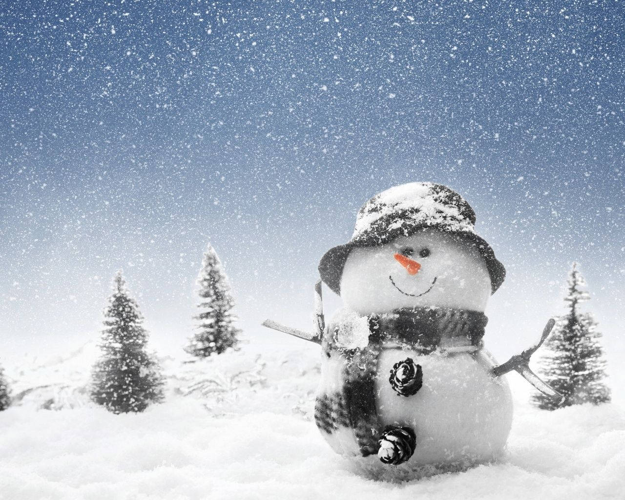 snowman, hat, scarf, HD Desktop Wallpaper