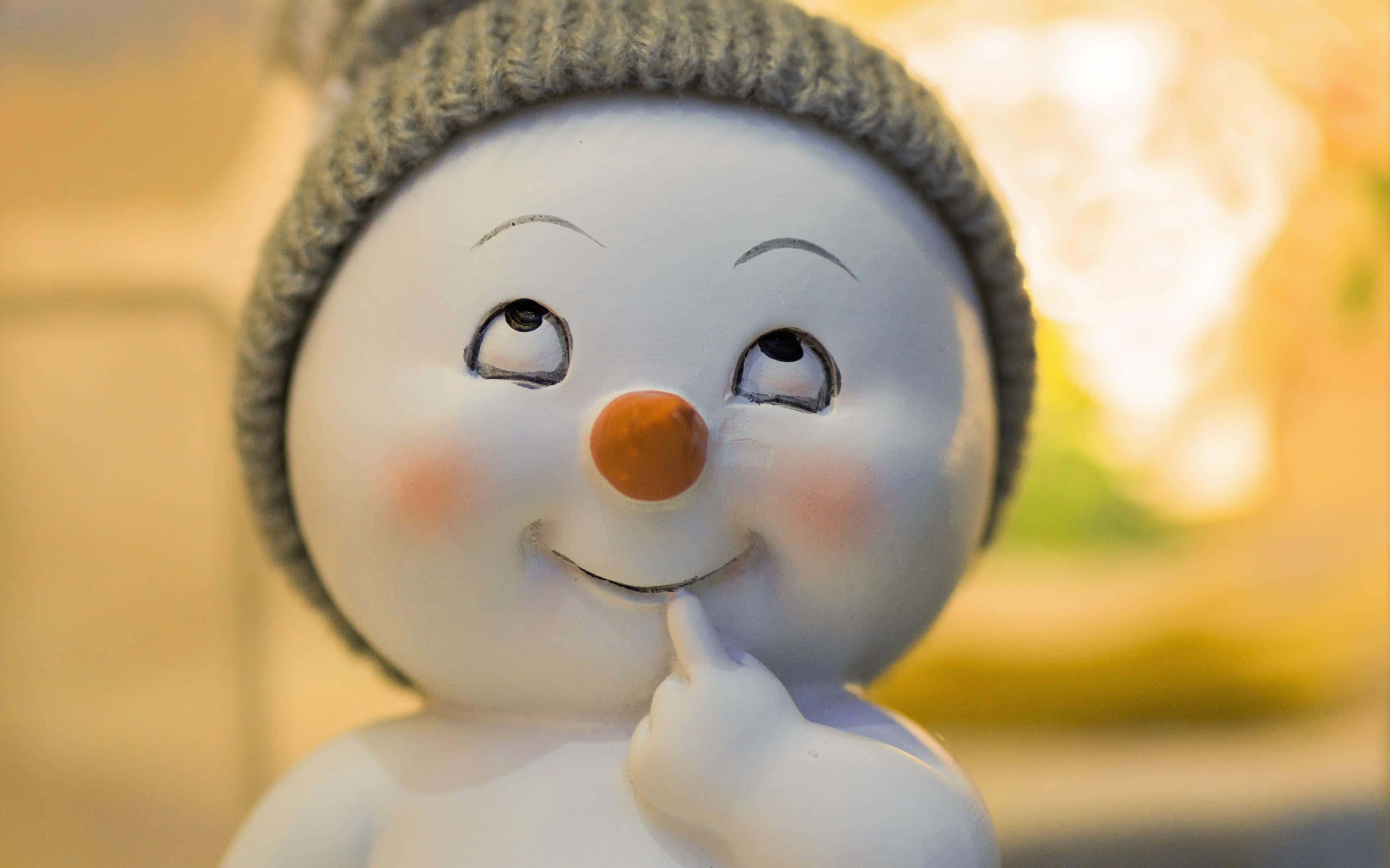 thoughtful snowman figurine, knit hat, smiling snowman figurine, 4K Desktop Wallpaper