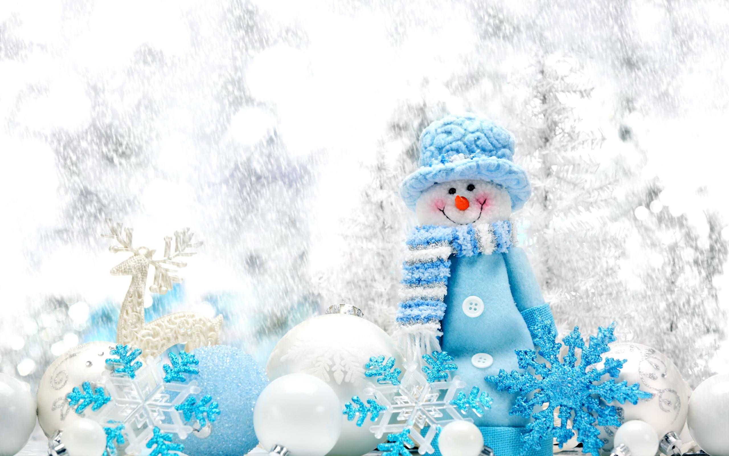 Simple Blue Snowman, blue snowman, knit hat, 2K Desktop Wallpaper