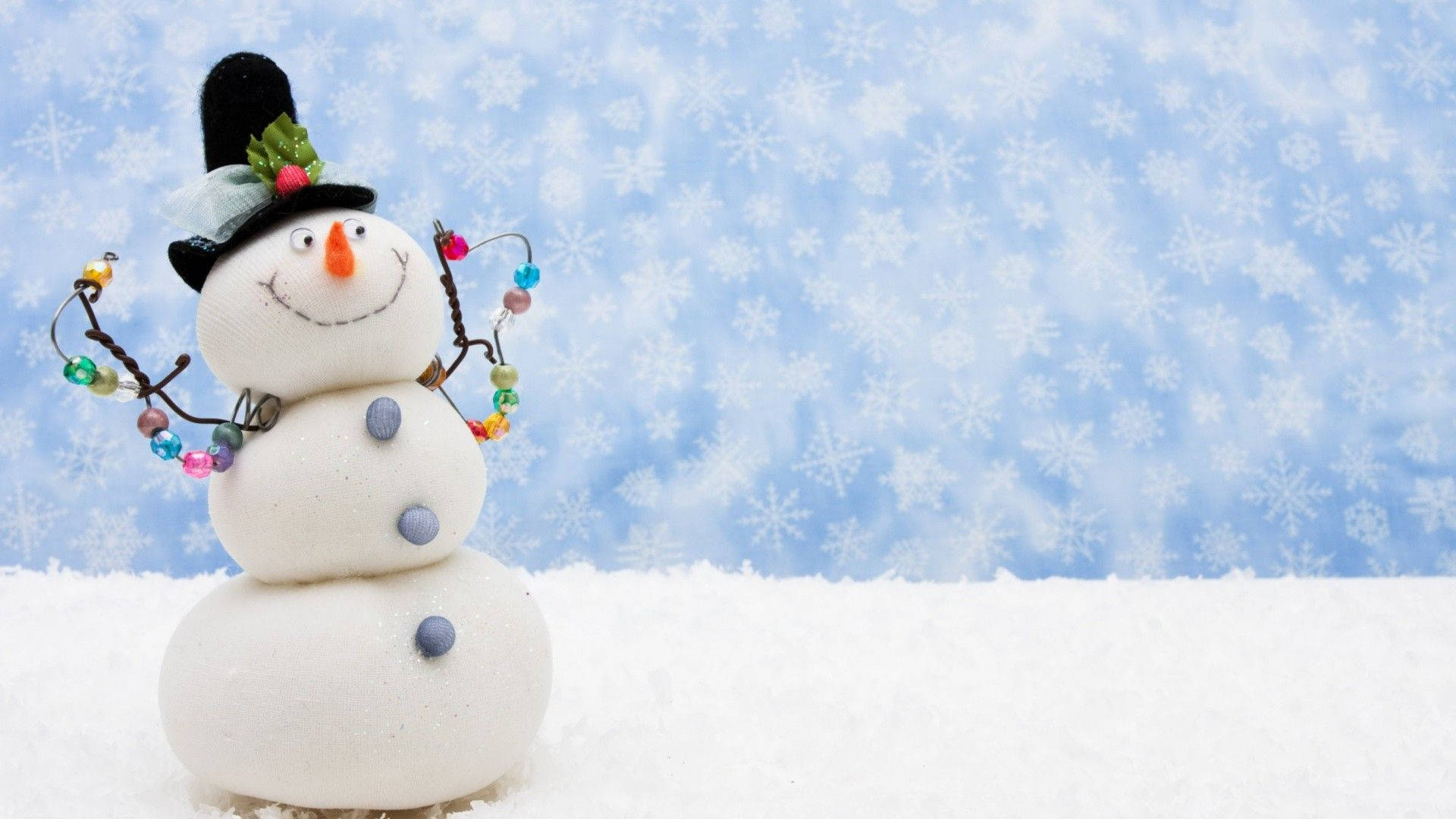 snowman, top hat, beaded arms, Full HD Desktop Wallpaper