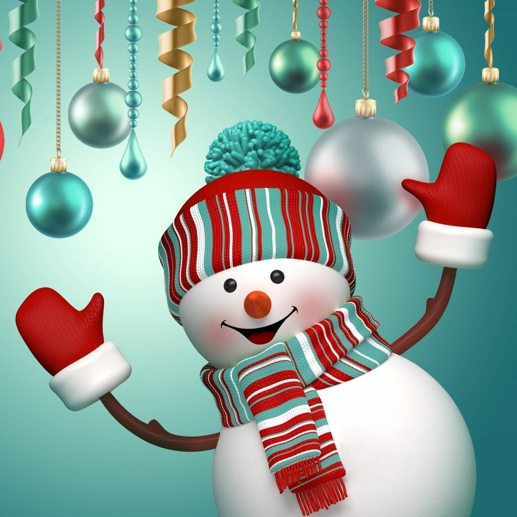 Christmas PFP Snowman, red and teal striped hat, scarf, SD Desktop Wallpaper