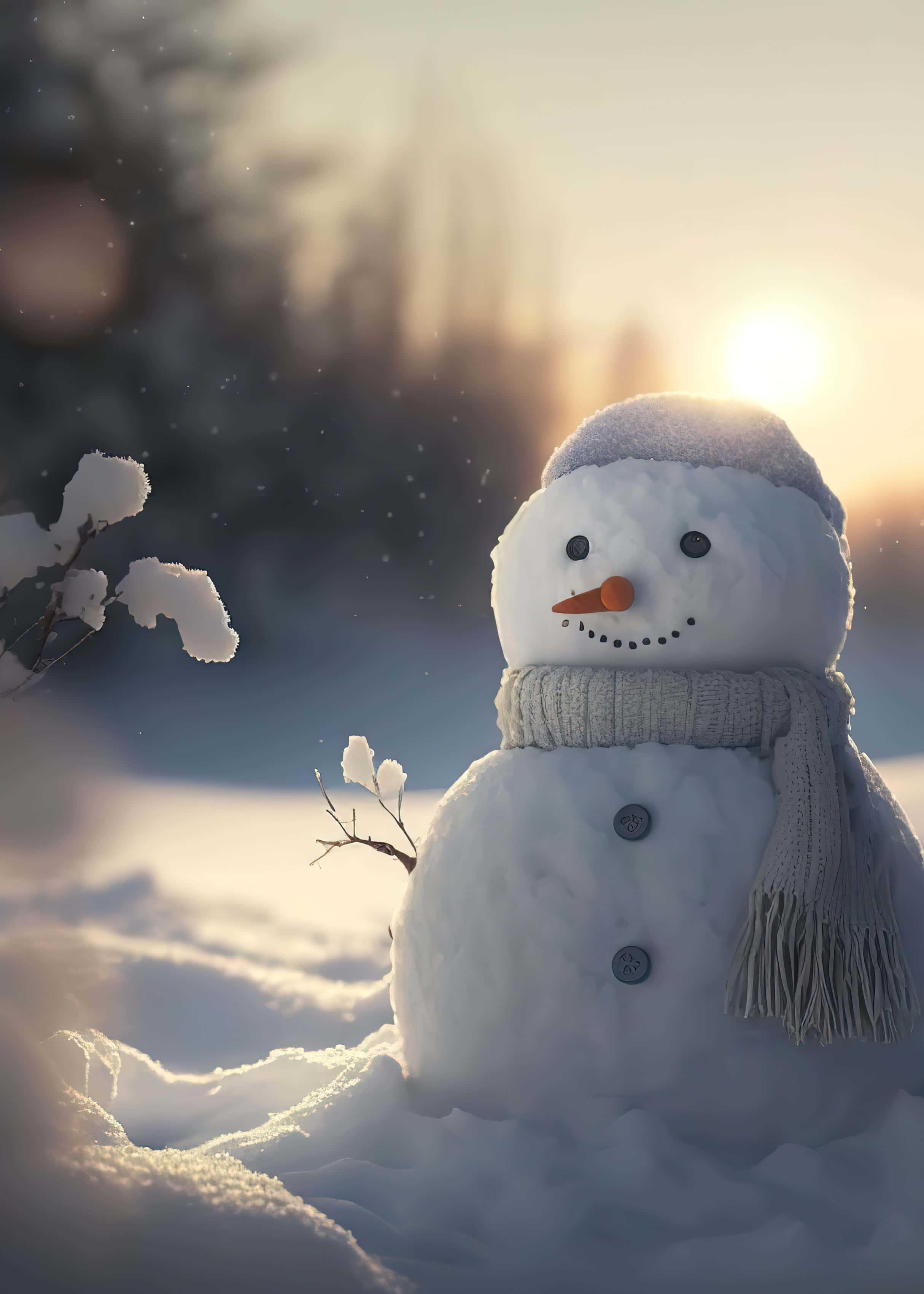 Snowman, knit scarf, carrot nose, 2K Phone Wallpaper