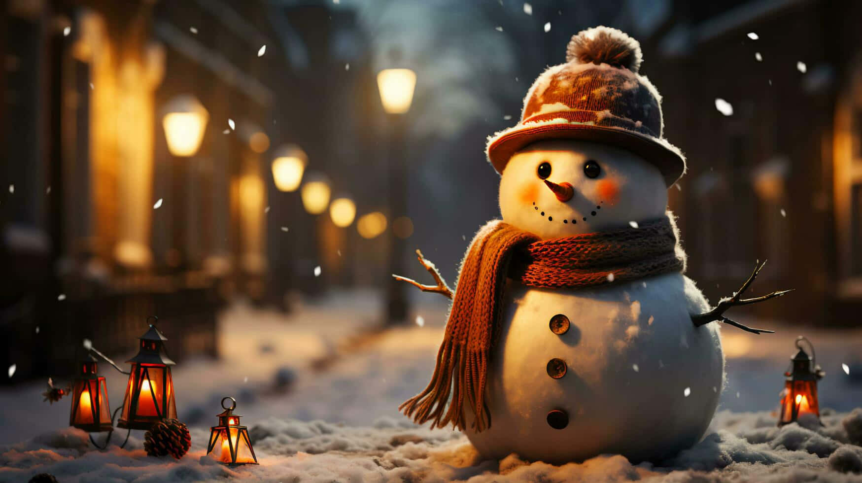 snowman, knit hat, scarf, HD Desktop Wallpaper
