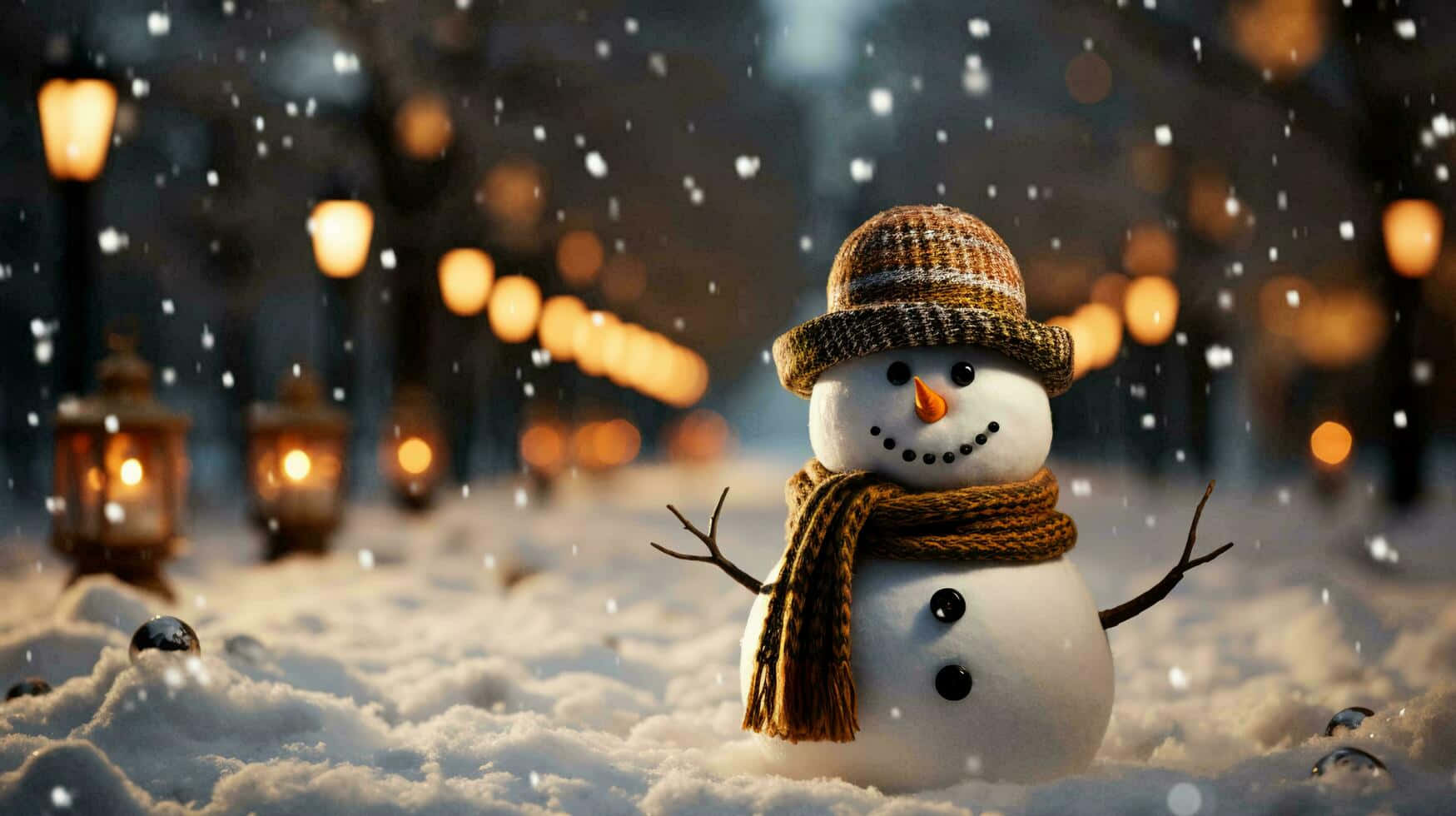 snowman, knit hat, scarf, HD Desktop Wallpaper