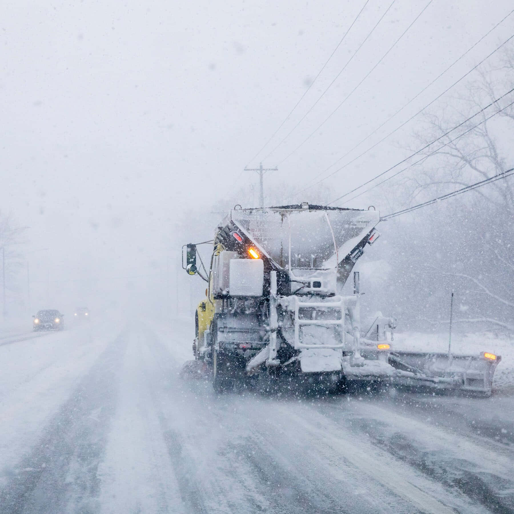 Snowplow, snowy road, heavy blizzard, HD Desktop Wallpaper