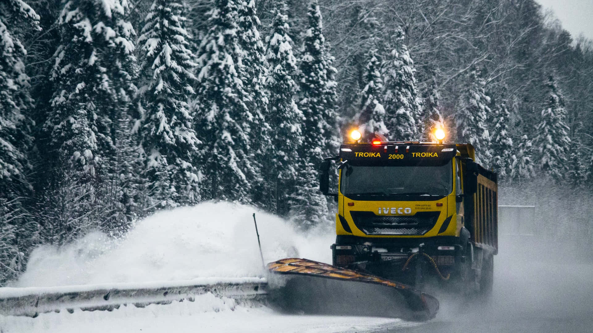 Snowplow, yellow, snowy road, Full HD Desktop Wallpaper