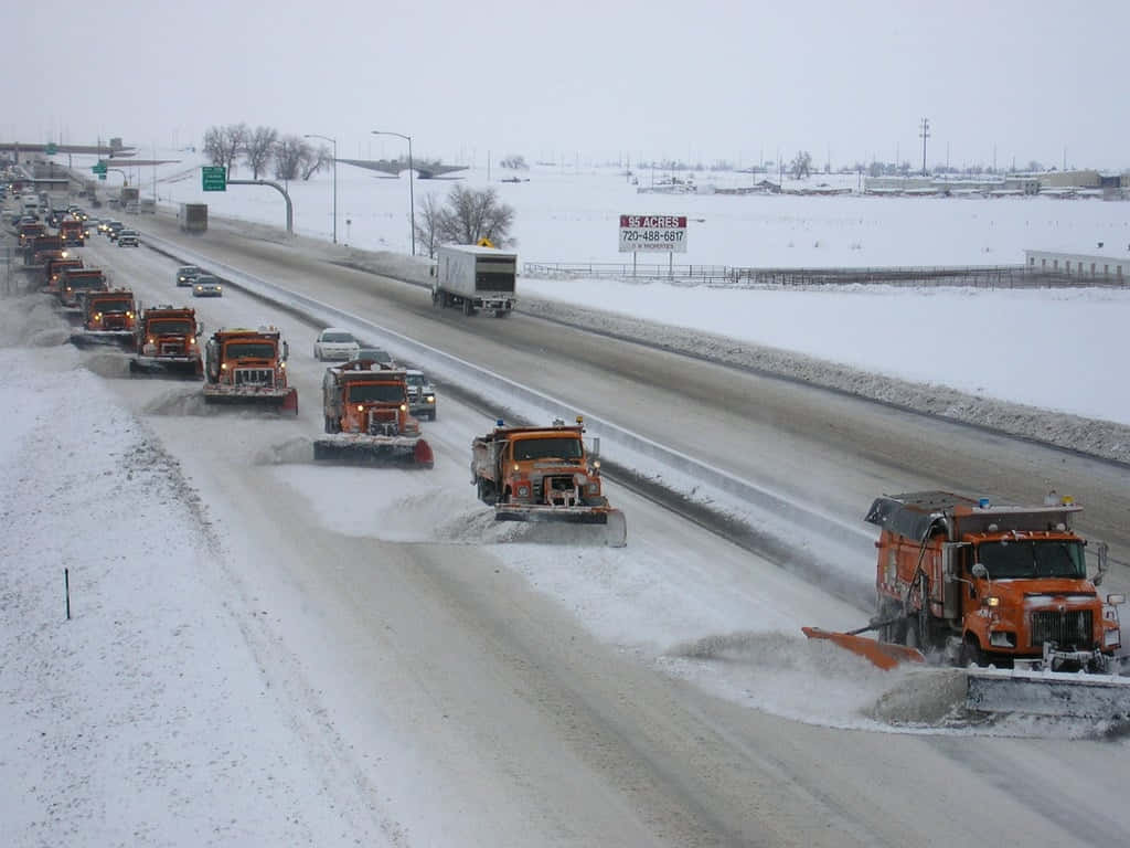 Snowplow, orange, multi-lane highway, SD Desktop Wallpaper
