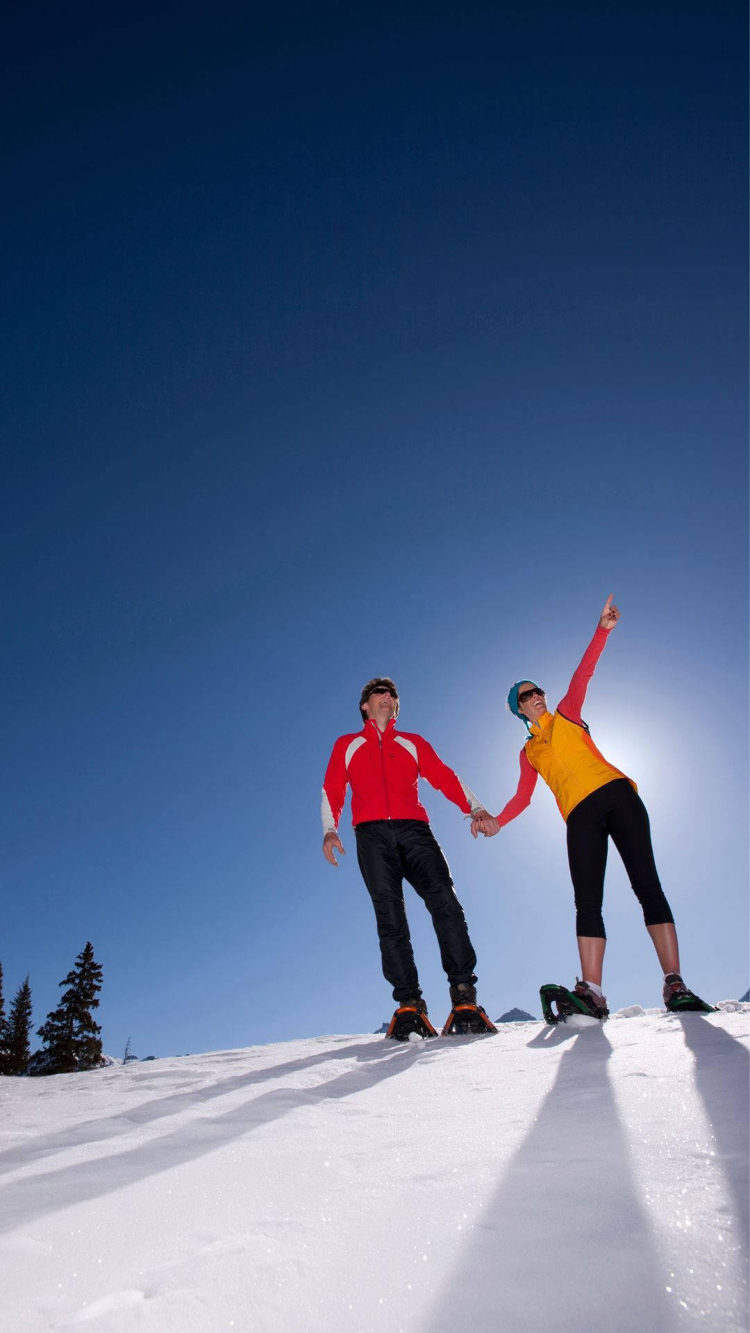 snowshoeing, snowy mountain peak, clear blue sky, Full HD Phone Wallpaper