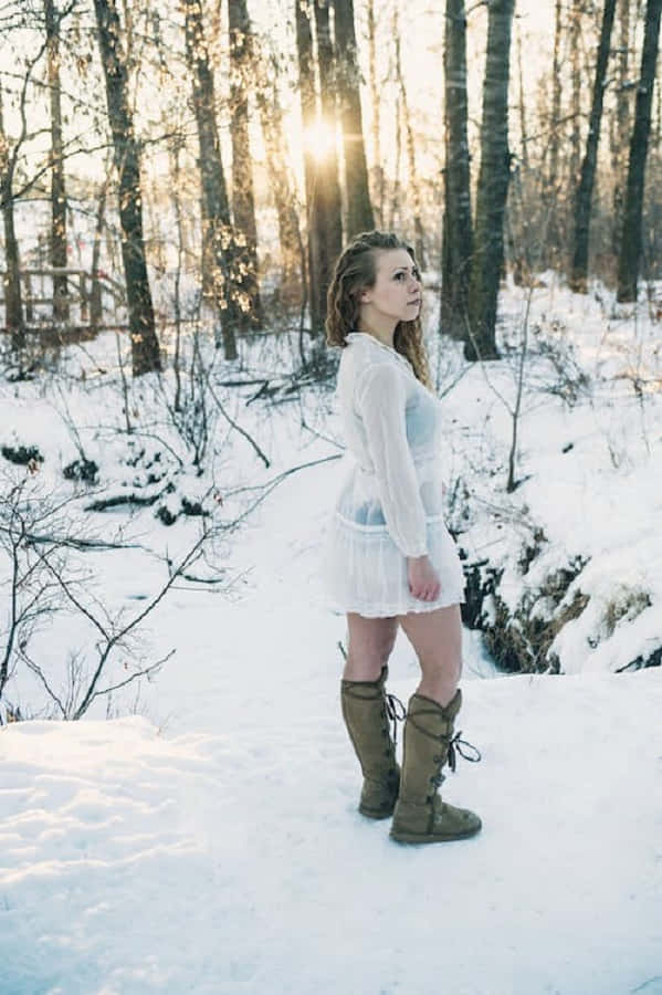 snowshoes, white dress, brown boots, SD Phone Wallpaper