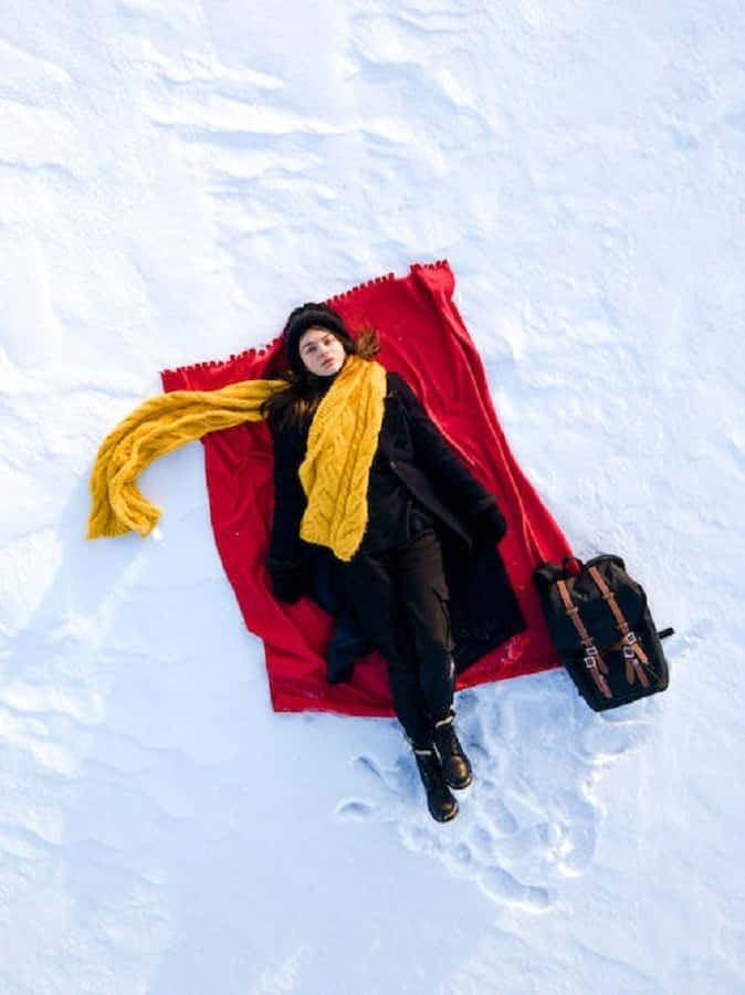 snowshoes, black winter gear, yellow scarf, SD Phone Wallpaper