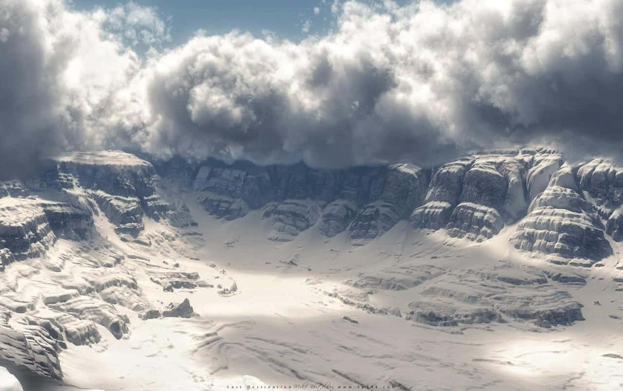 Snowstorm, mountain valley, rugged peaks, HD Desktop Wallpaper